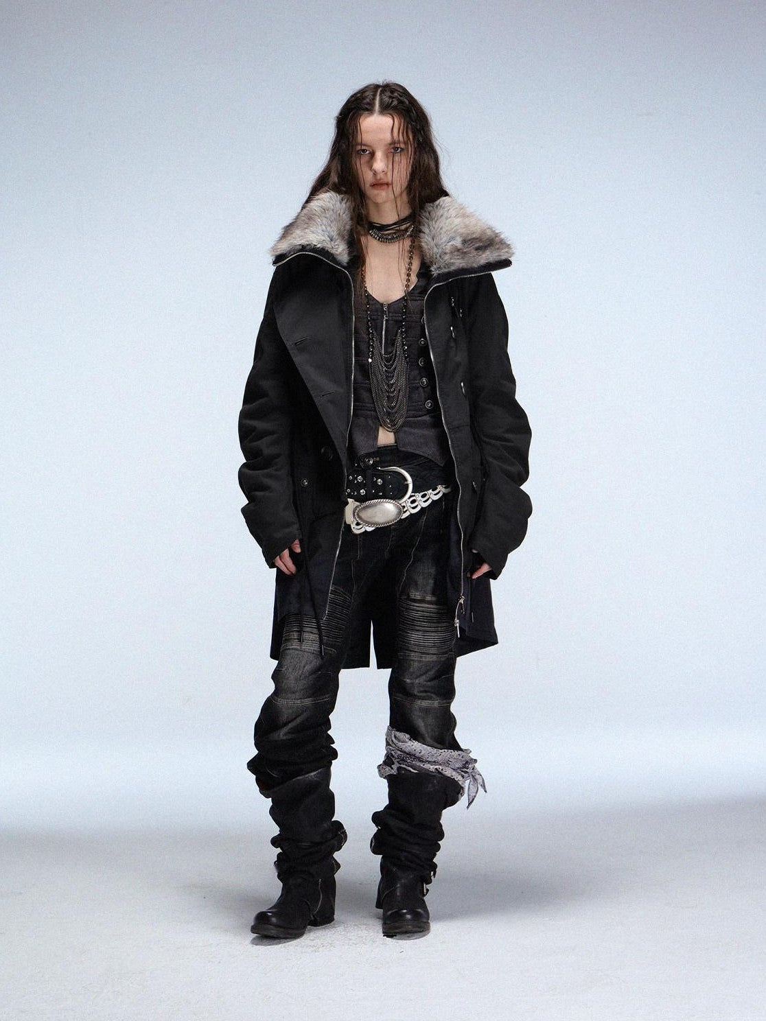 DoublePunch Fur Collar Double Breasted Fleece Lined Oversized Women&