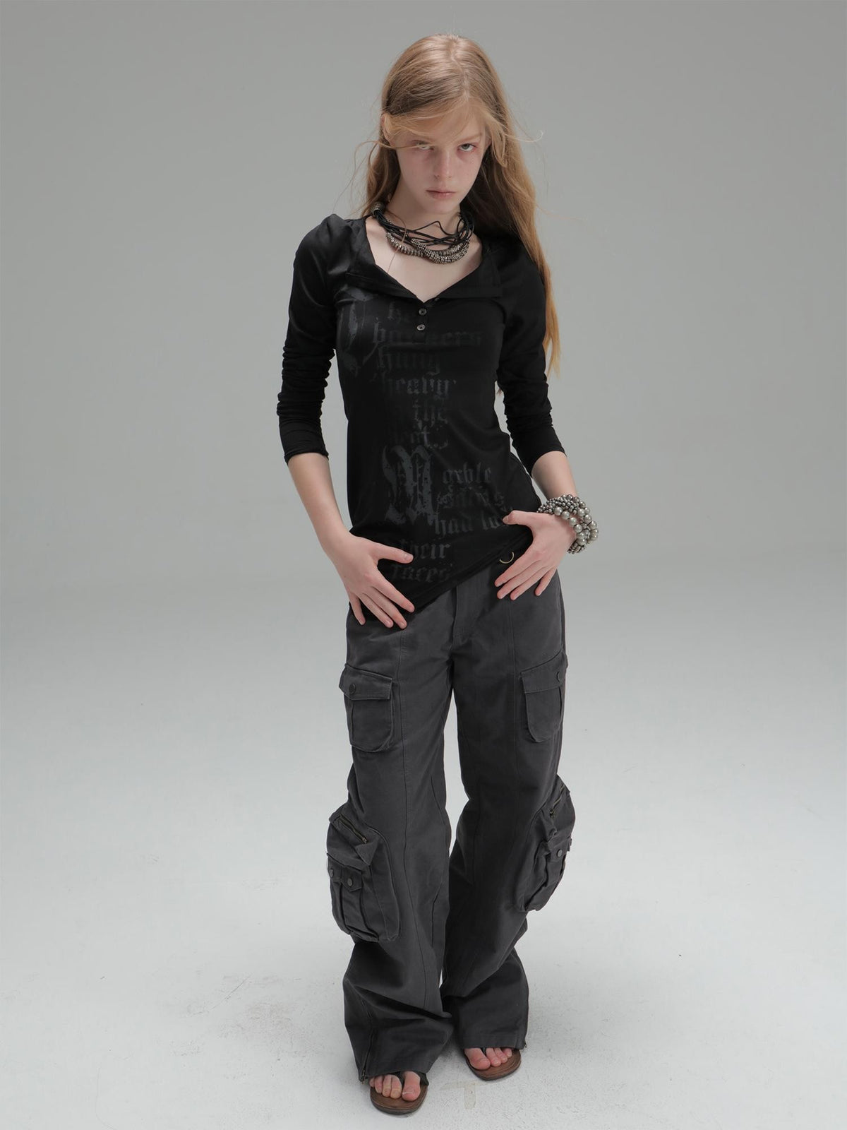 DoublePunch Gothic Print Distressed Knit Women&