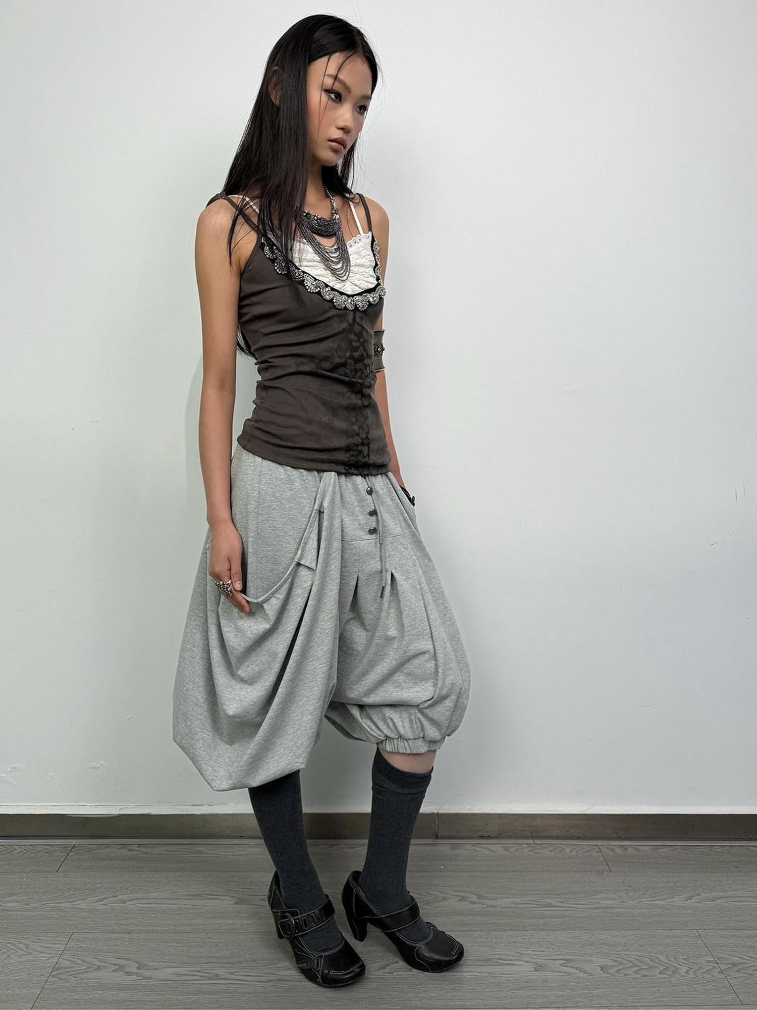 DoublePunch Heather Gray Harem Lantern Pocket Women&