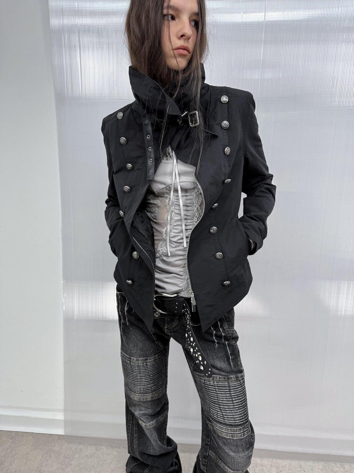 DoublePunch High Collar Metal Buckle Vintage Windproof Padded Women&
