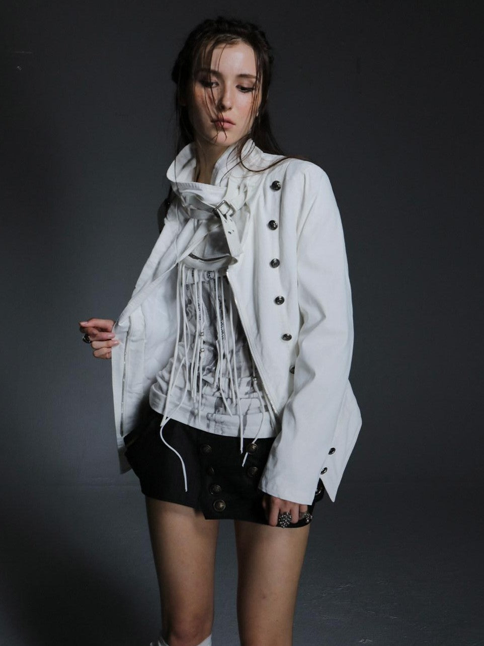 DoublePunch High Collar Metal Buckle Vintage Windproof Padded Women&