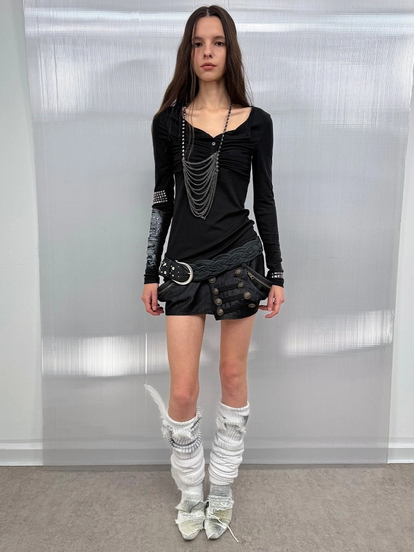 DoublePunch Hip Lift Cargo Style Asymmetric Irregular Hem Low Waist Stretch Women Mini Skirt