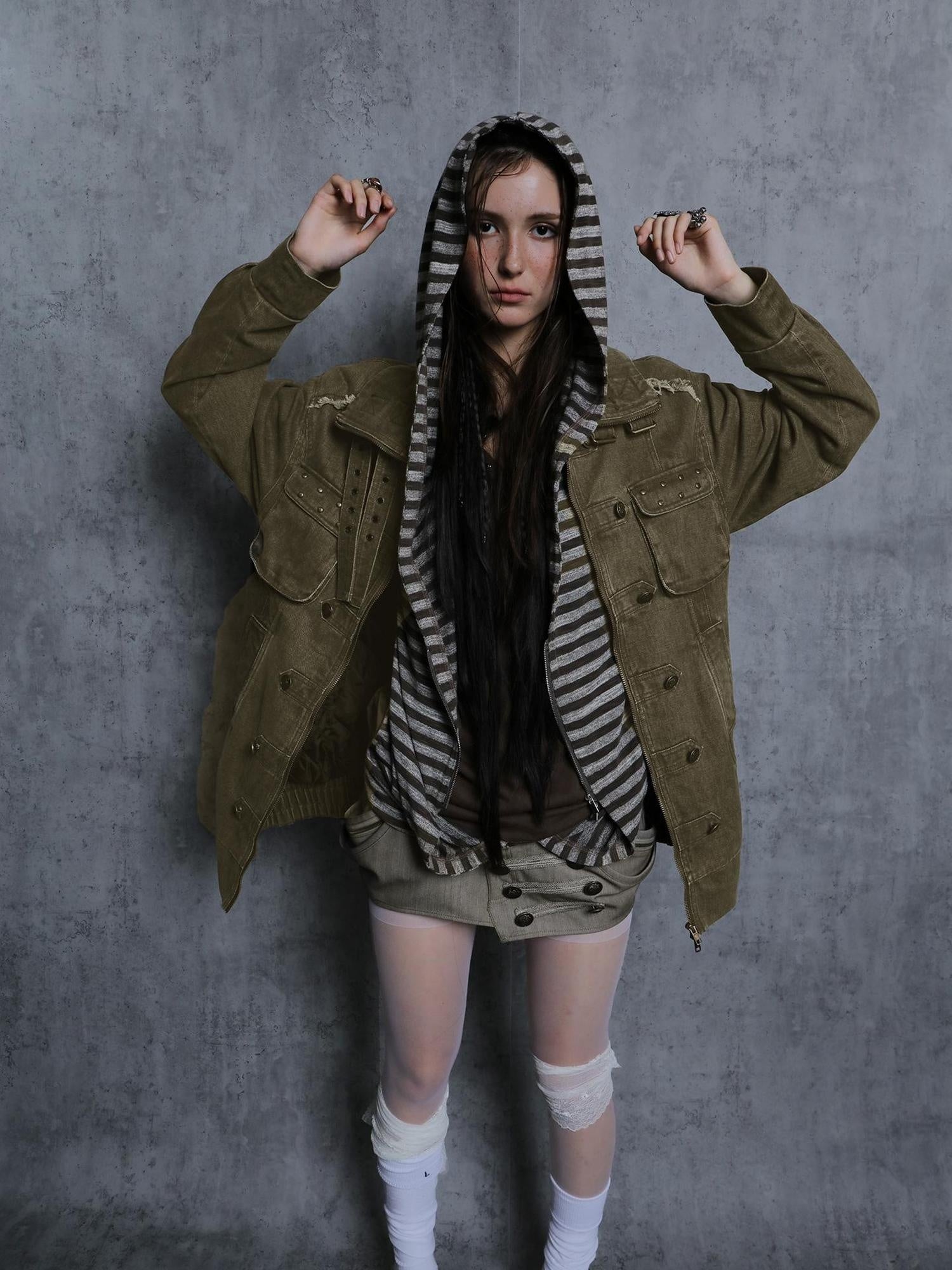 DoublePunch Hip Lift Cargo Style Asymmetric Irregular Hem Low Waist Stretch Women Mini Skirt