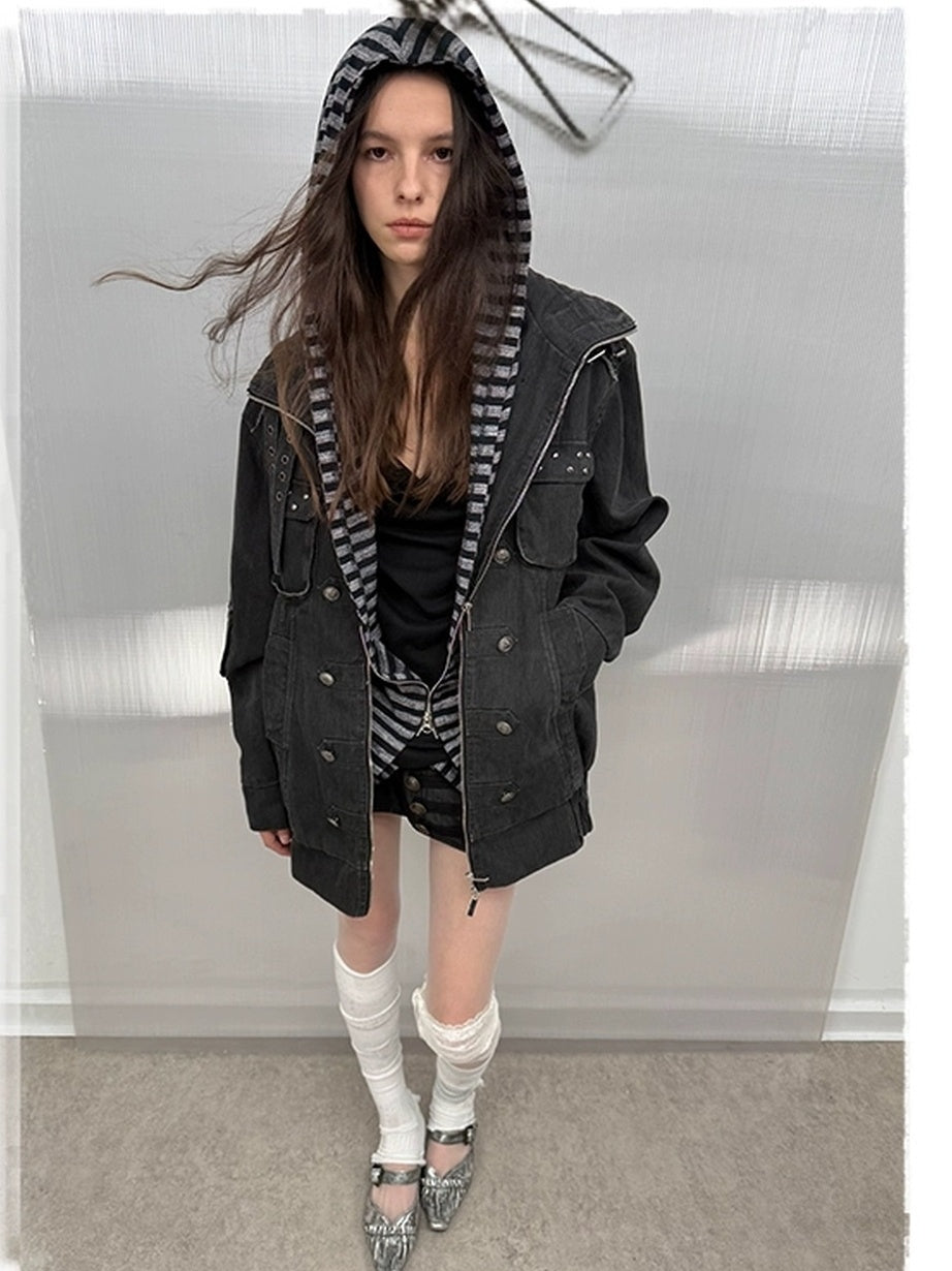 DoublePunch Insulated Utility Loose Fit Drop Shoulder Cotton Mid Length Women Jacket