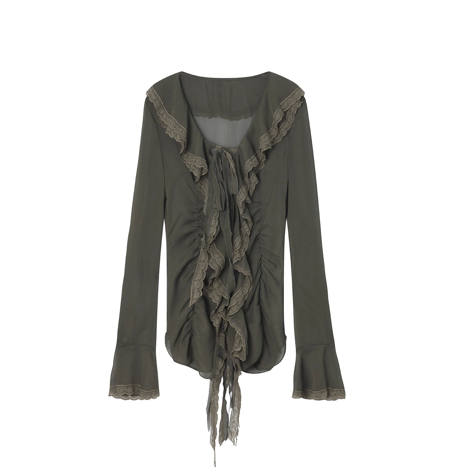 DoublePunch_Lightweight_Breathable_Sheer_Ruffle_Collar_Cinched_Waist_Vintage_Women_Blouse_MISSTT