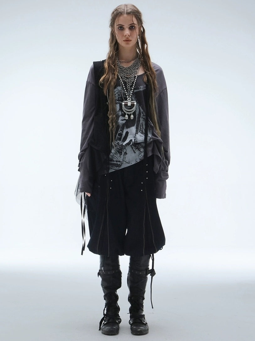 DoublePunch Lightweight Punk Loose Fit Long Sleeve Vintage Print Womens Travel T-Shirt