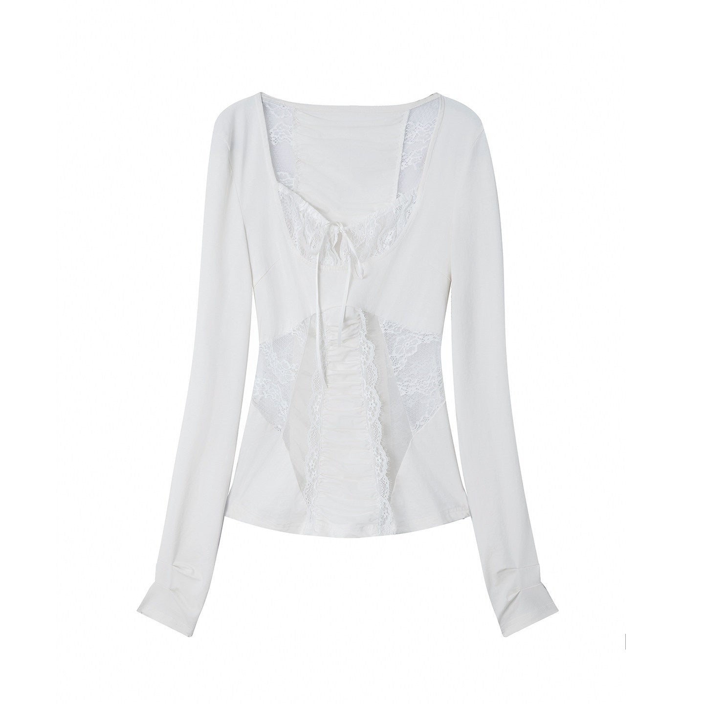 DoublePunch_Mesh_Lace_Spliced_Square_Neck_Women&