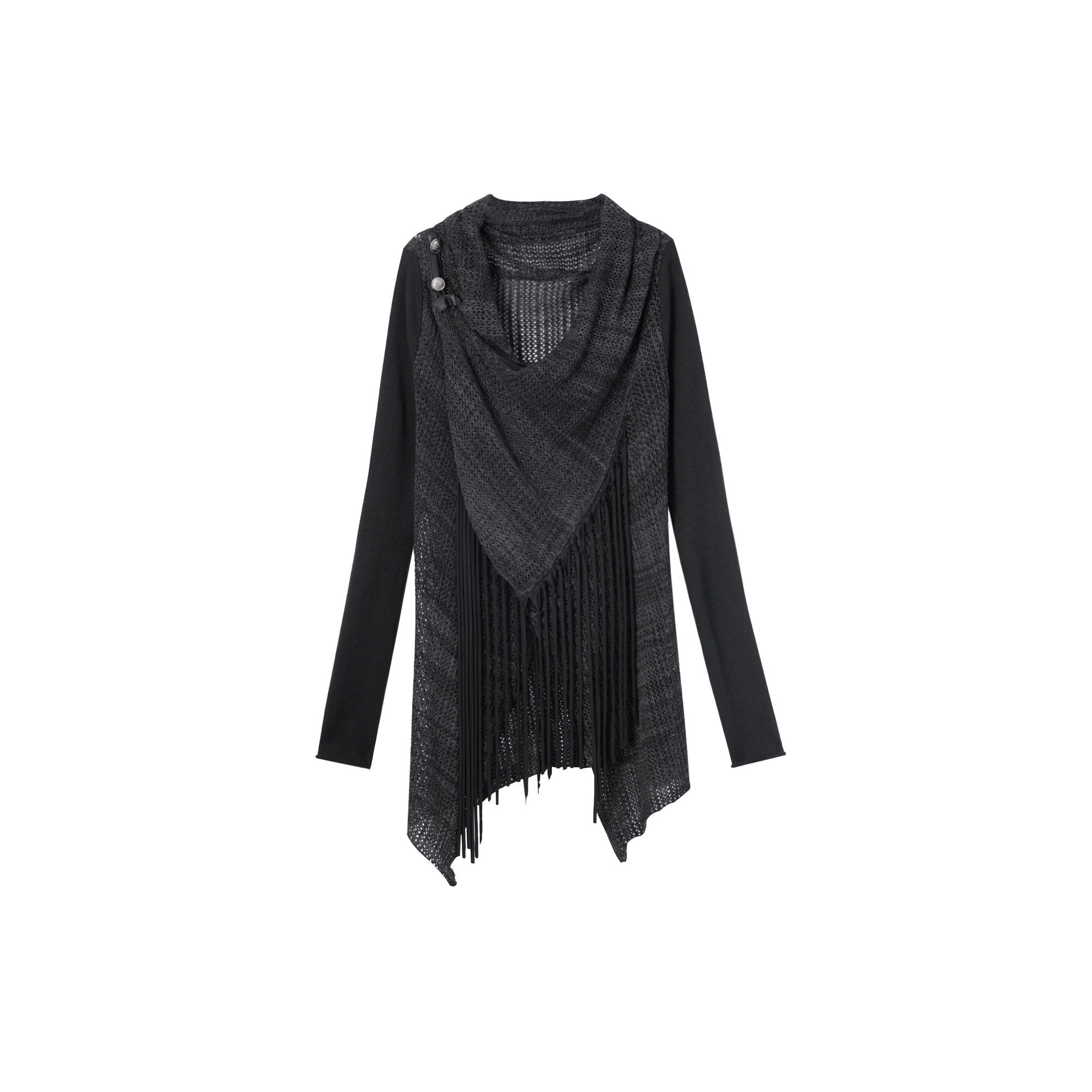DoublePunch_Openwork_Knit_Tassel_Irregular_Shawl_Mid_Length_Women&