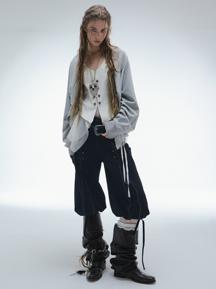 DoublePunch Original Patchwork Double Breasted V Neck Fitted Waist Women Vest