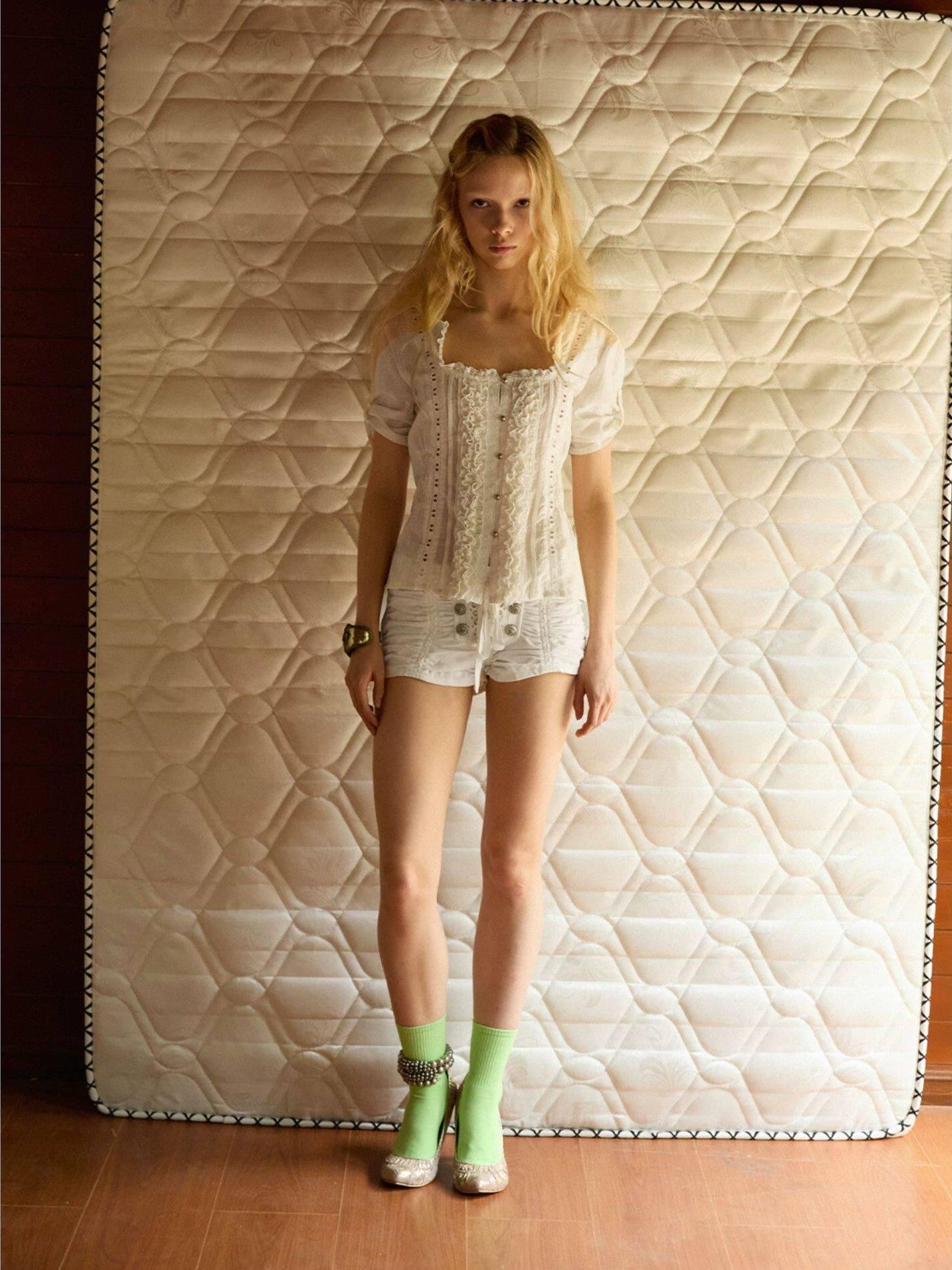 DoublePunch Sheer Lettuce Edge Square Neck Puff Sleeve Court Doll Women&