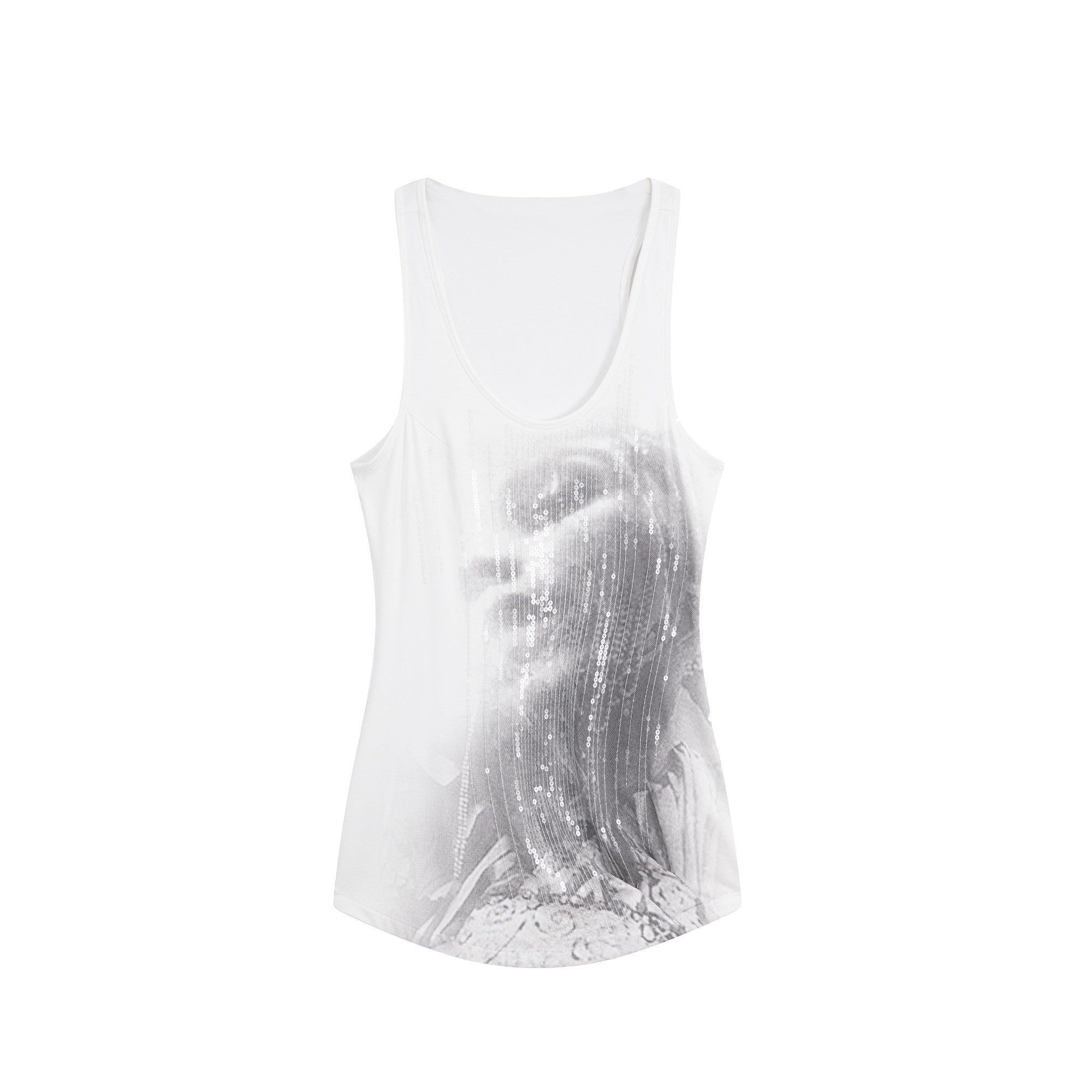 DoublePunch_Silver_Sequin_Print_U_Neck_Fitted_Waist_Women&