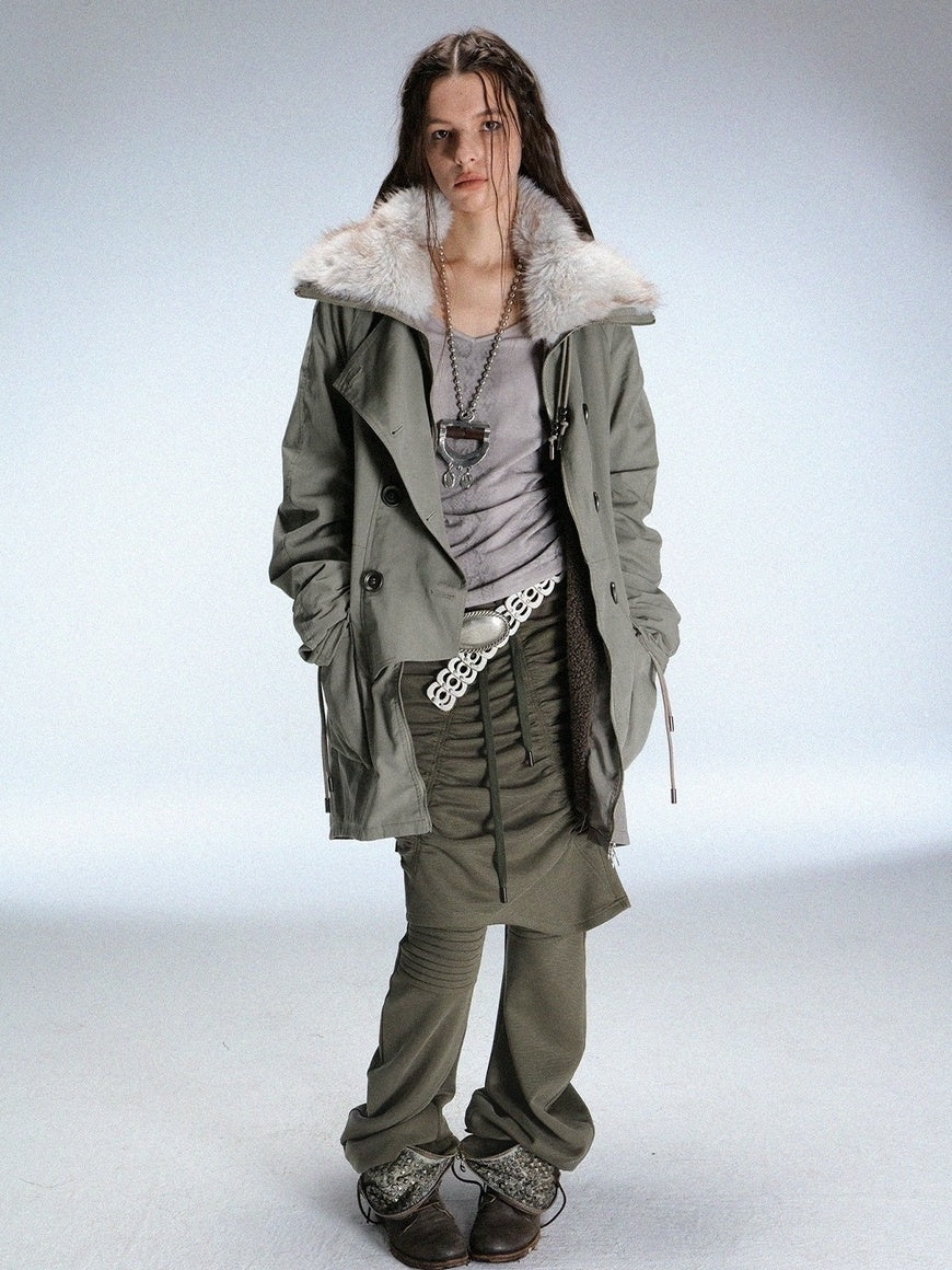 DoublePunch Slim Street Punk Skirted Pleated Tie Straps Natural Waist Women Pants