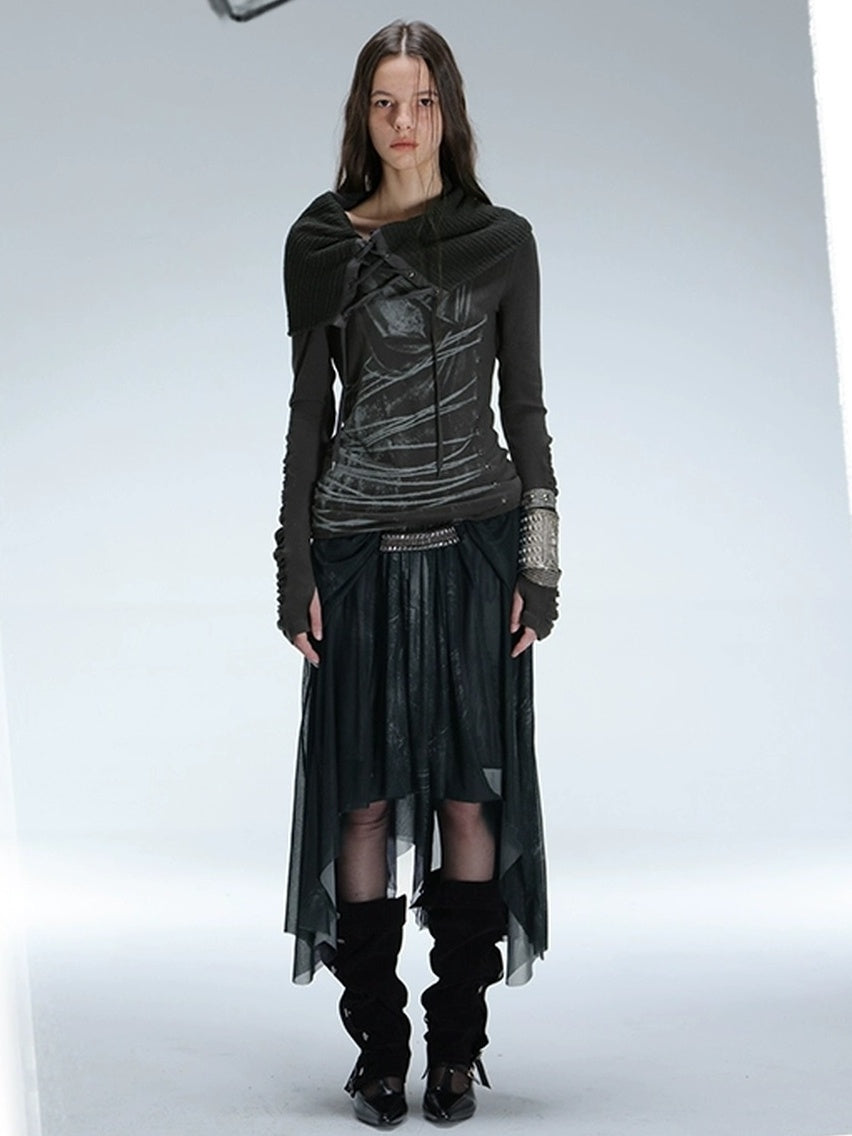 DoublePunch Soft Breathable Cotton Slim Fit Cowl Neck Tie Print Women Long Sleeve T-Shirt