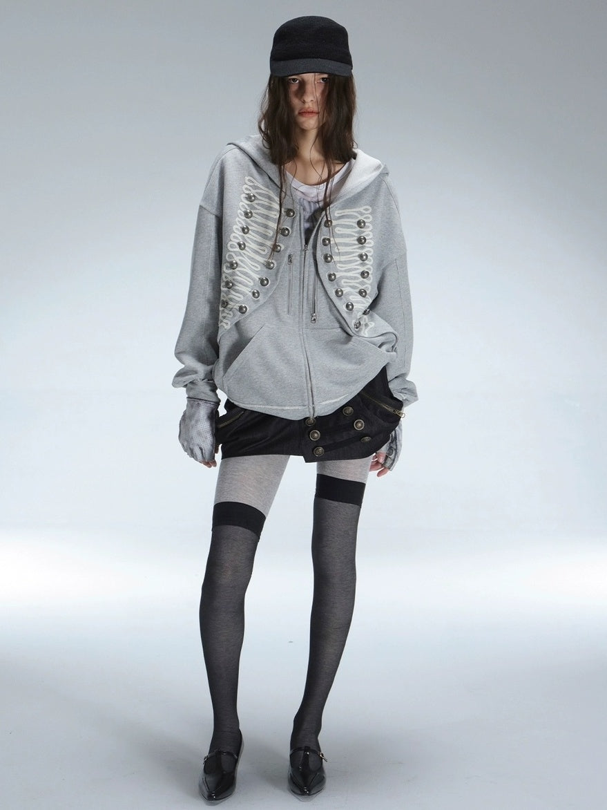 DoublePunch Soft Cotton Blend Classic Loose Hooded Zip Side Pocket Cuffed Women Hoodies