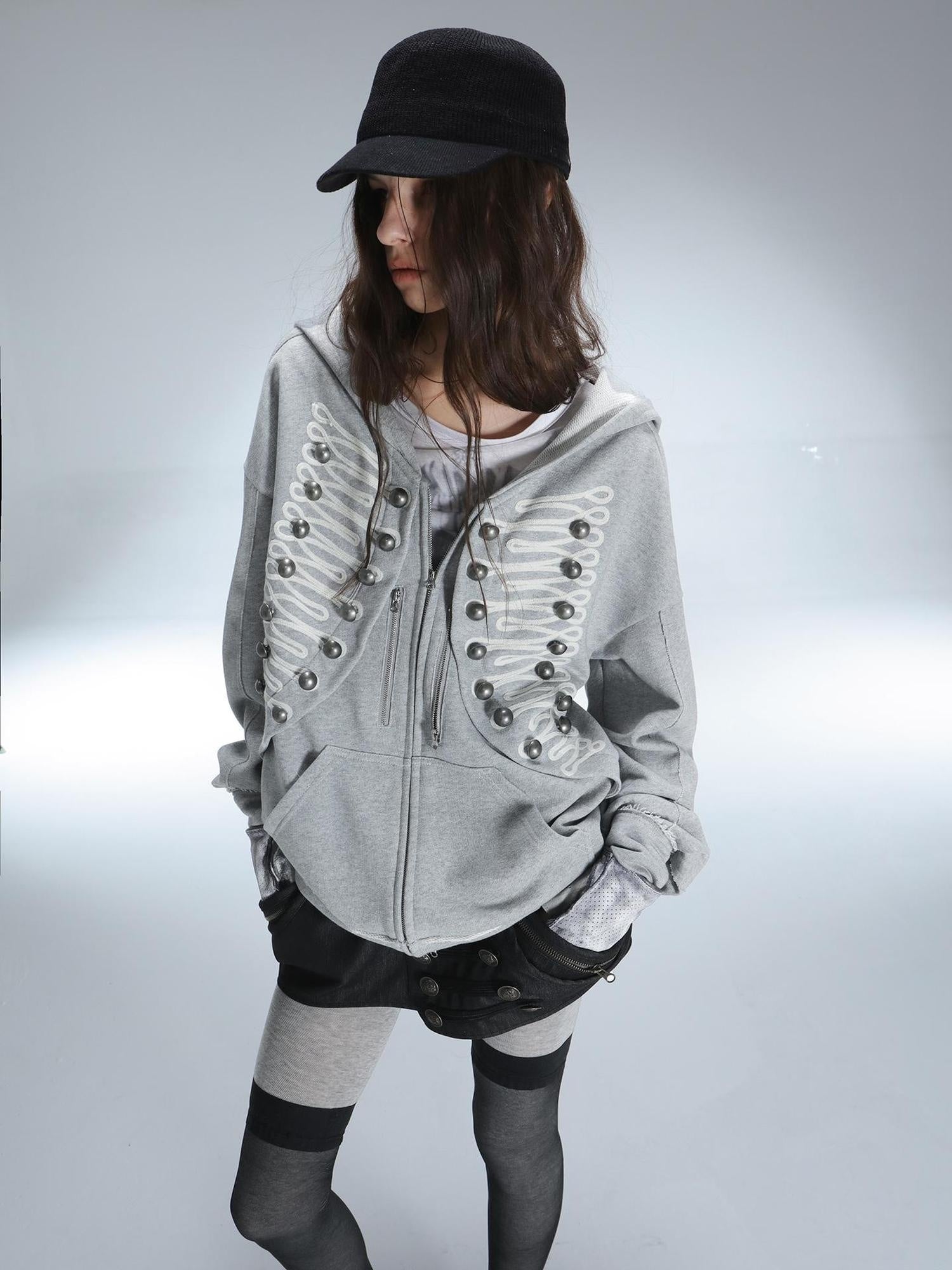 DoublePunch Soft Cotton Blend Classic Loose Hooded Zip Side Pocket Cuffed Women Hoodies