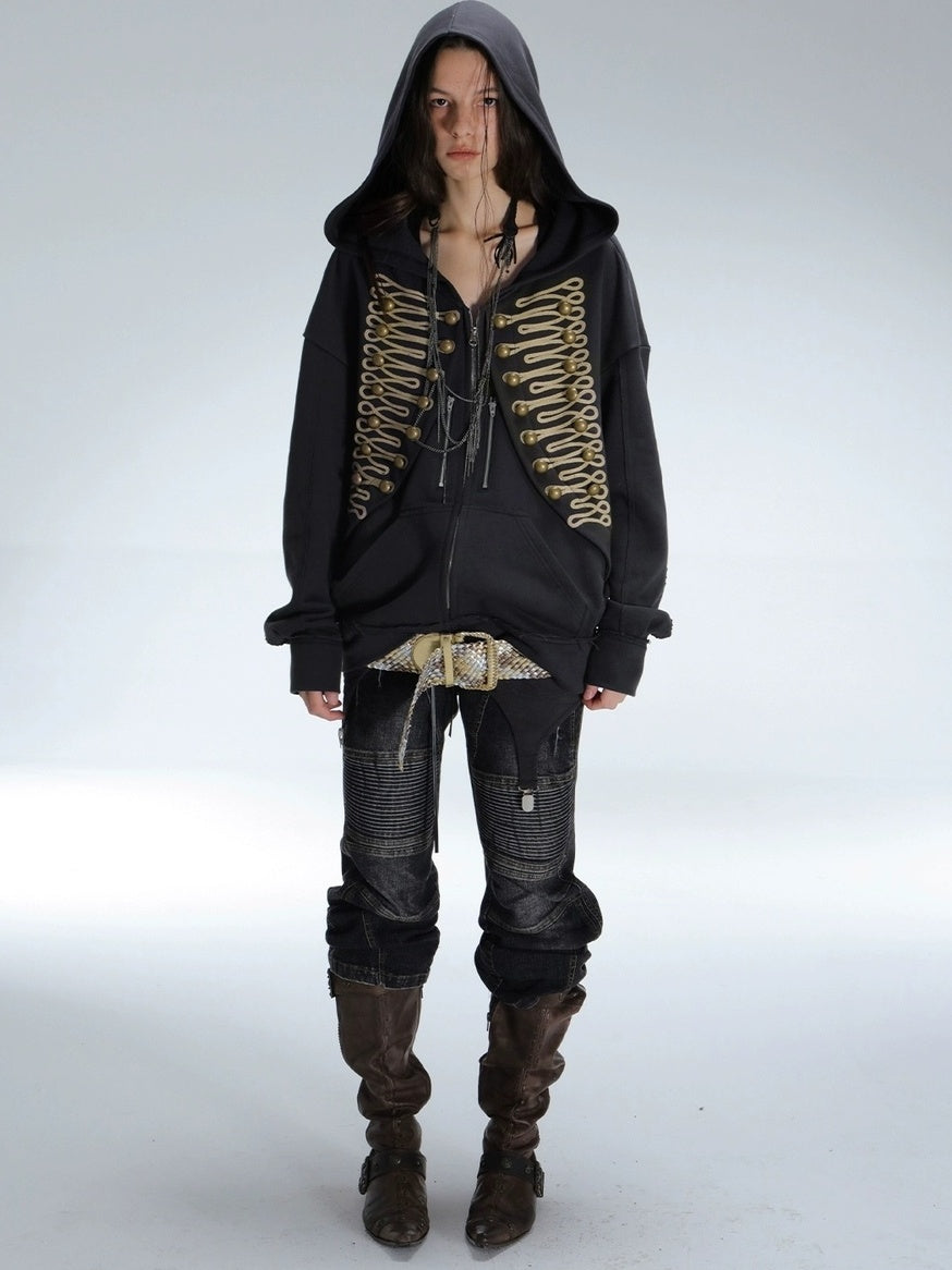 DoublePunch Soft Cotton Blend Classic Loose Hooded Zip Side Pocket Cuffed Women Hoodies