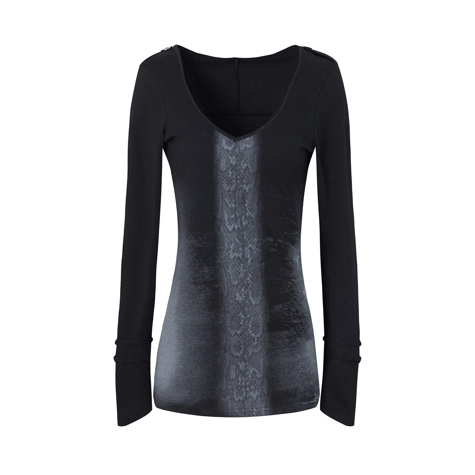DoublePunch_Soft_Cotton_Spandex_Slim_V_Neck_Snake_Print_Long_Sleeve_Women_T-Shirt_MISSTT