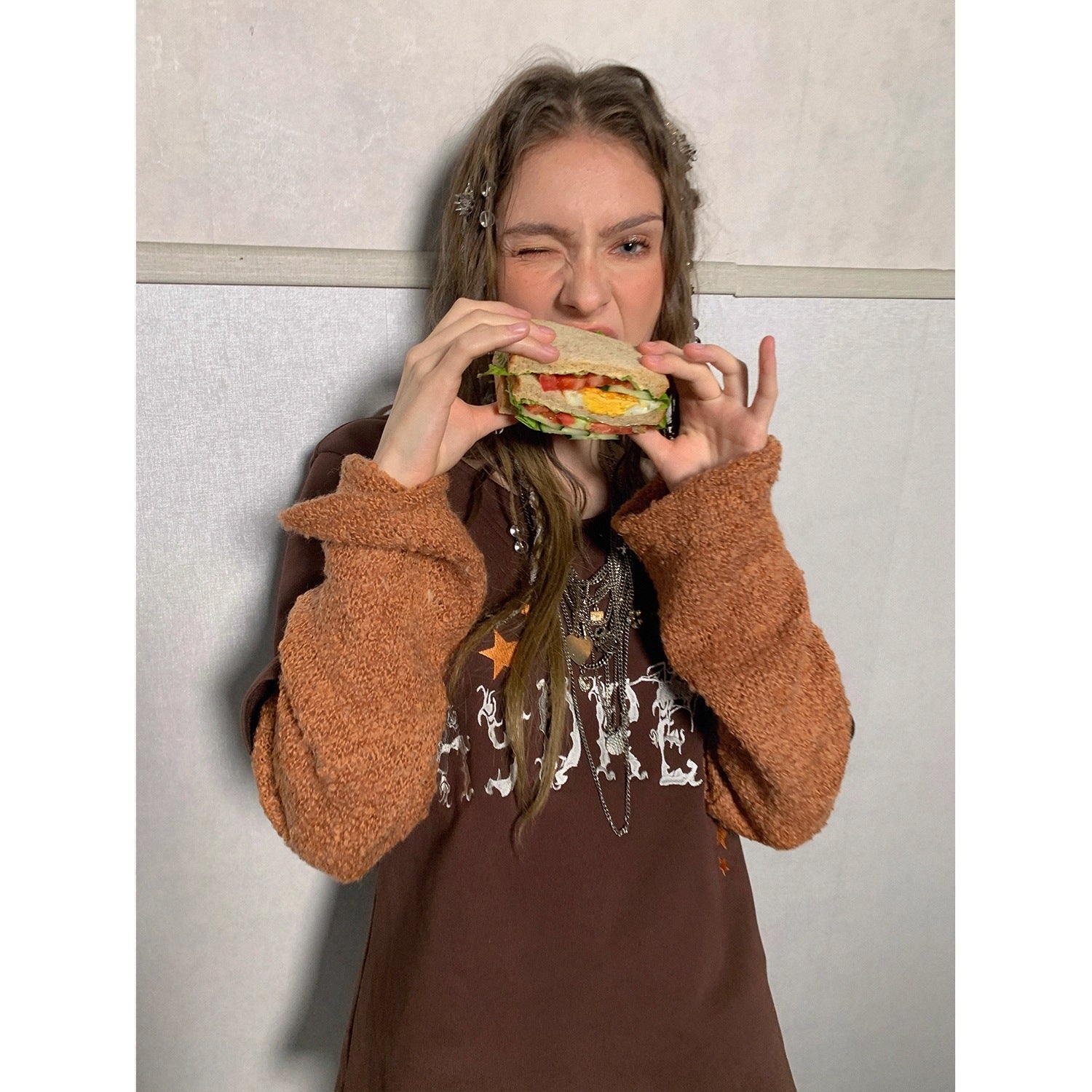 DoublePunch_Soft_Cotton_Two_Piece_Casual_Relaxed_Women_Cream_Caramel_Matching_Skirt_Hoodies_MISSTT