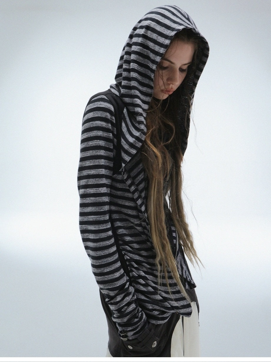 DoublePunch Soft Vintage Layered Hooded Long Sleeve Women Striped Patchwork Hoodies