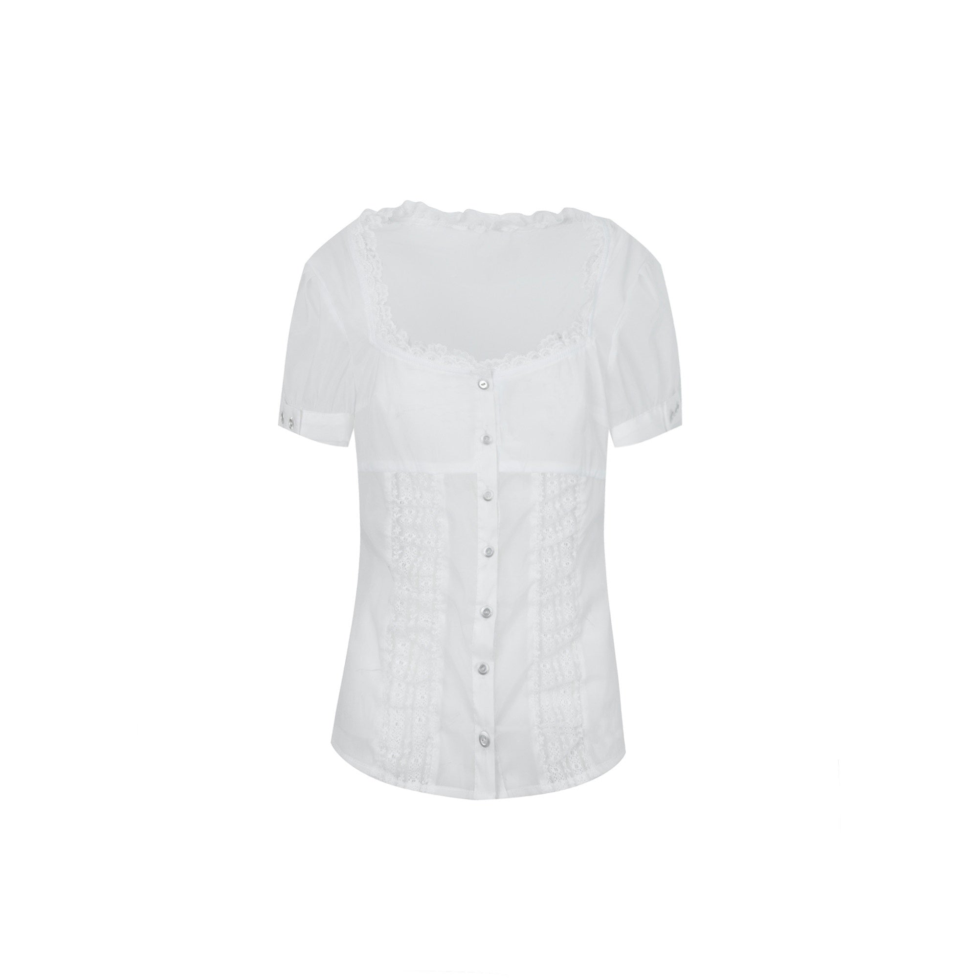 DoublePunch_Square_Neck_Lace_Trim_Princess_Sleeves_Cinched_Waist_Women&
