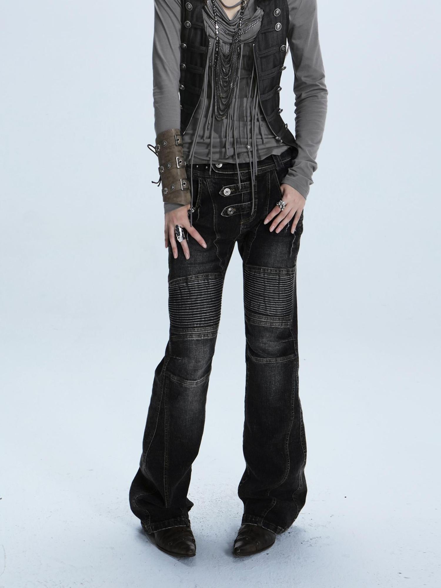 DoublePunch Stretch Low Rise Distressed Straight Casual Women Dark Gray Cotton Jeans