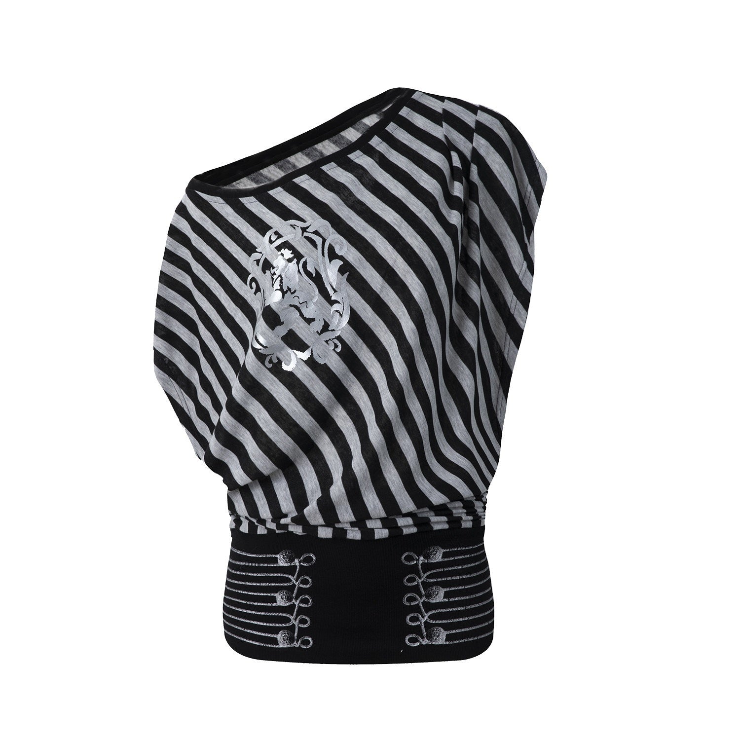 DoublePunch_Striped_Asymmetric_Batwing_Gold_Foil_Print_Women&