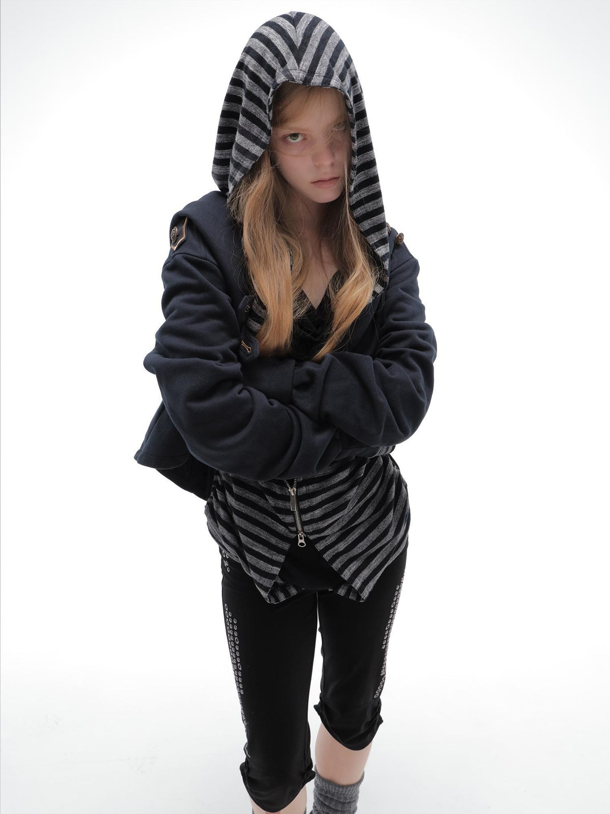 DoublePunch Striped Faux Layered Patchwork Long Sleeve Women&