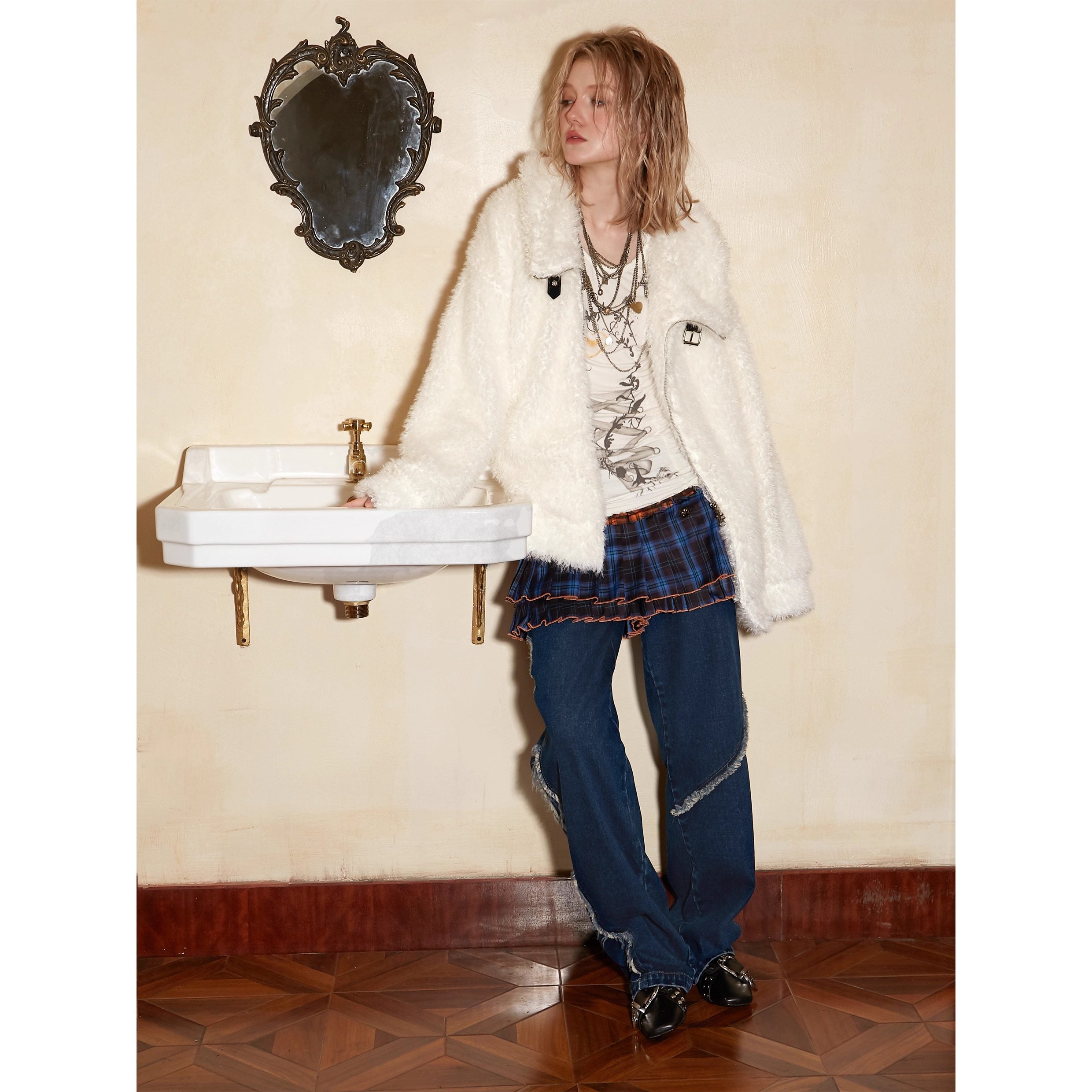 DoublePunch_Thick_Viscose_Mid_Length_Loose_Commuter_Lapel_Zipper_Solid_Women_Jacket_MISSTT