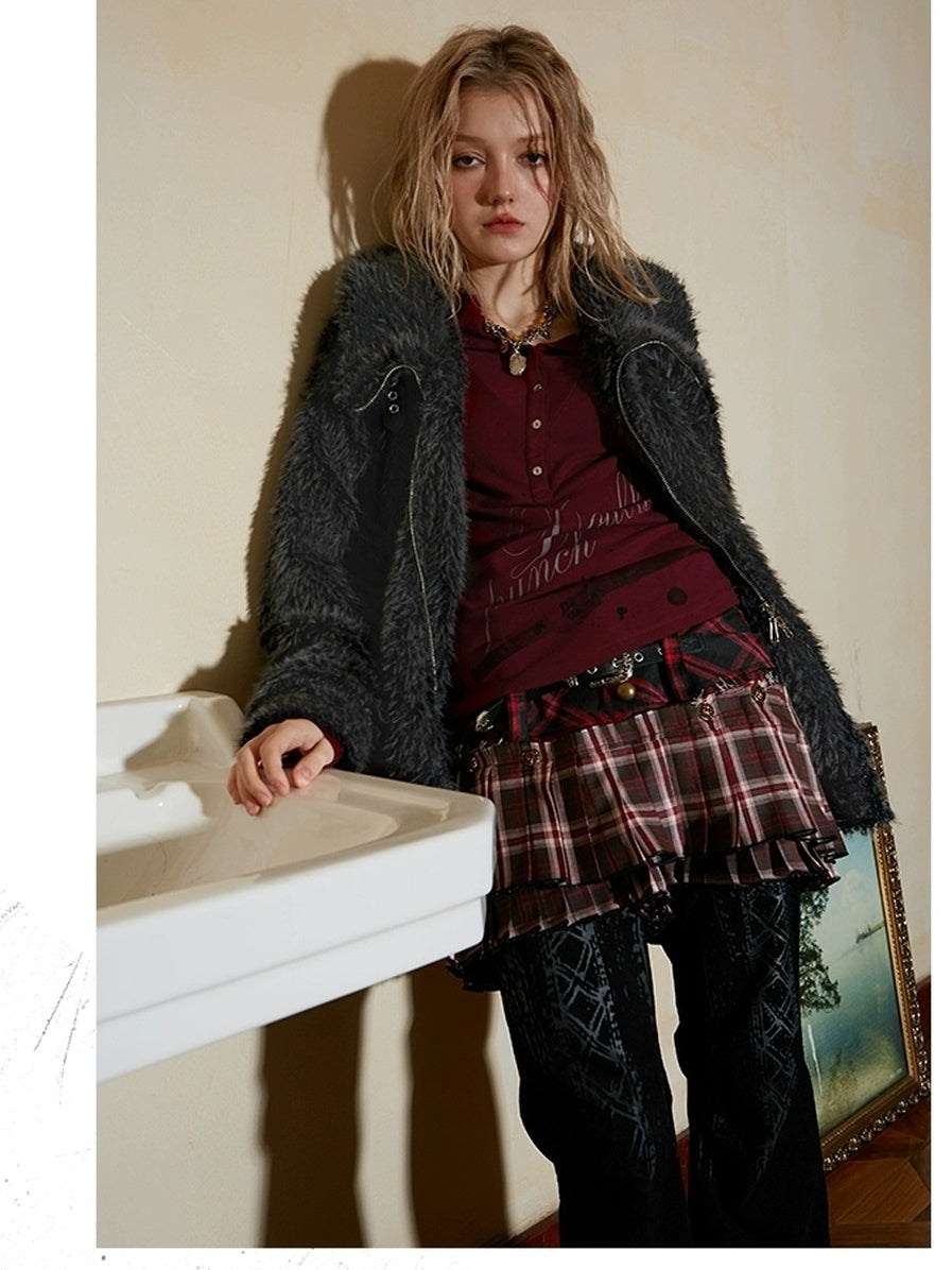 DoublePunch Thick Viscose Mid Length Loose Commuter Lapel Zipper Solid Women Jacket