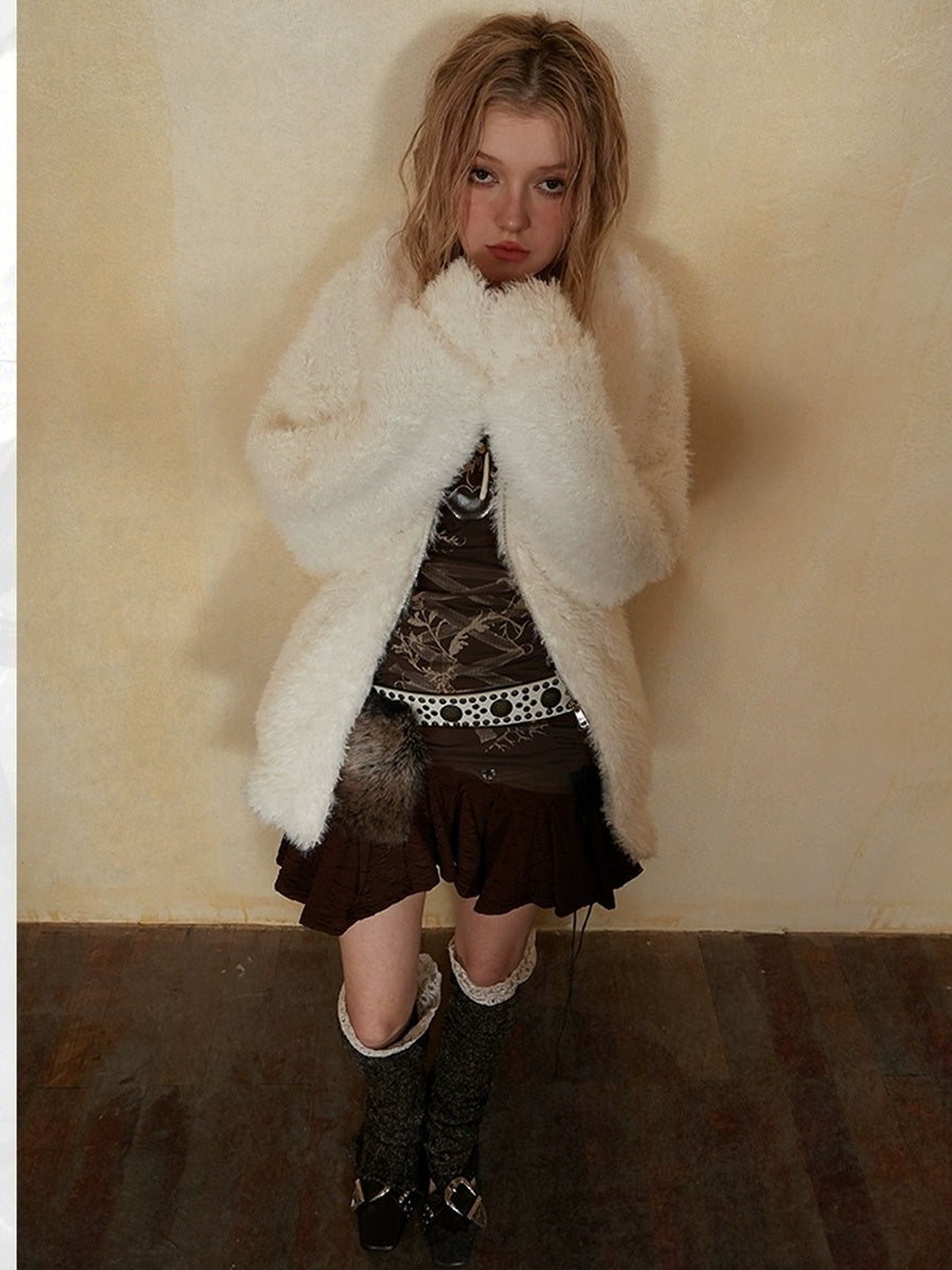 DoublePunch Thick Viscose Mid Length Loose Commuter Lapel Zipper Solid Women Jacket