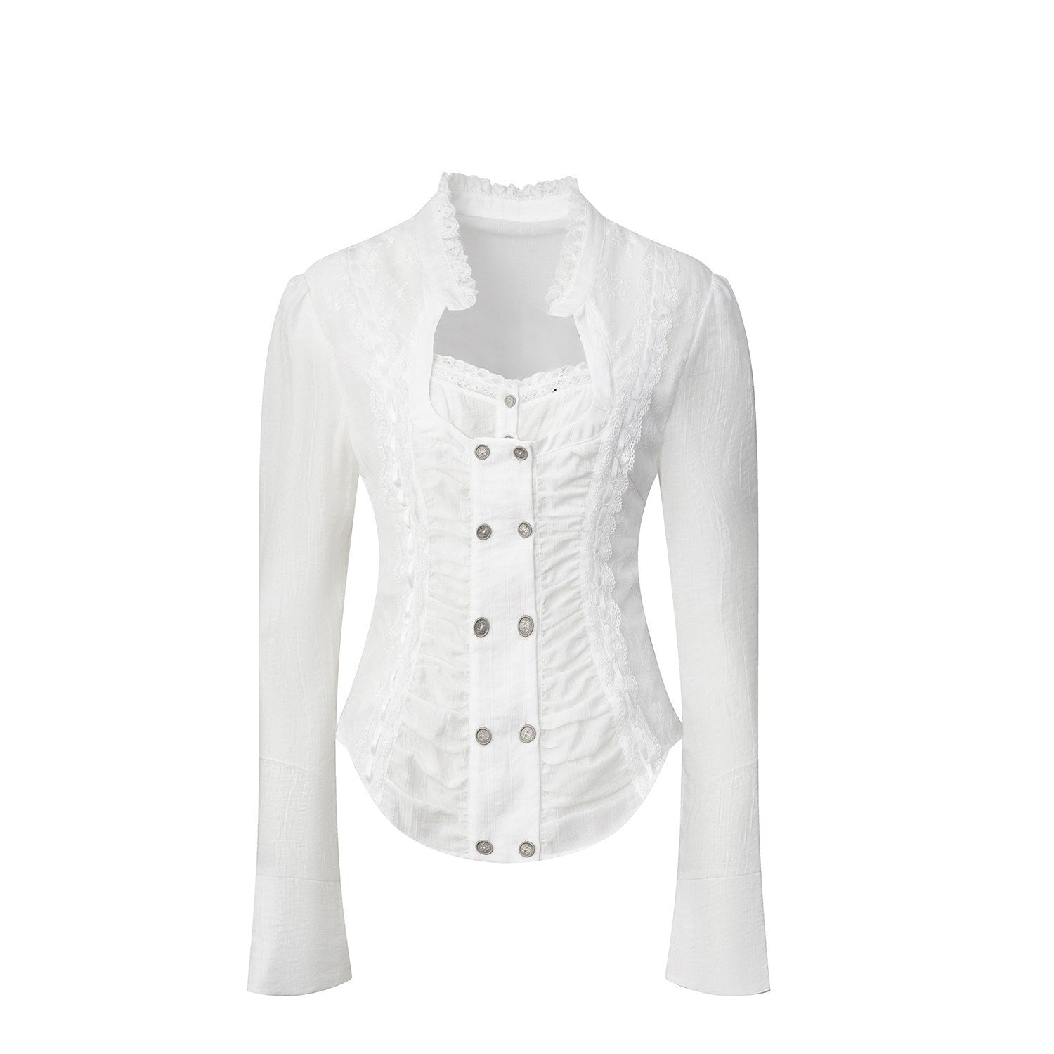 DoublePunch_Vintage_Court_Lace_Spliced_Square_Neck_Slim_Fit_Women&