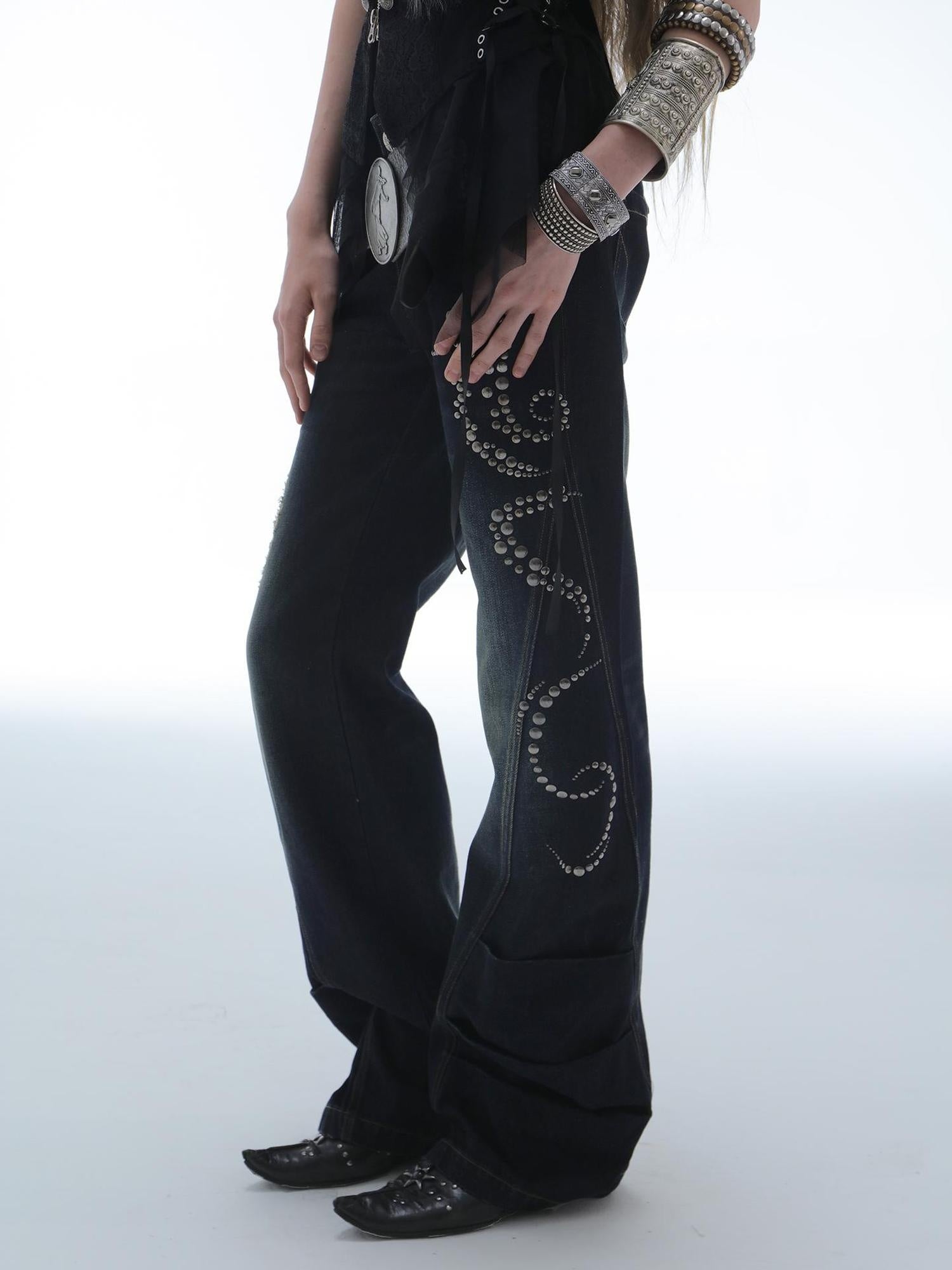 DoublePunch Vintage Distressed Low Rise Relaxed Cotton Zipper Fly Women Deep Blue Jeans