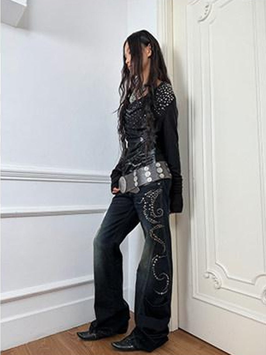 DoublePunch Vintage Distressed Rhinestone Ripped Low Rise Women&
