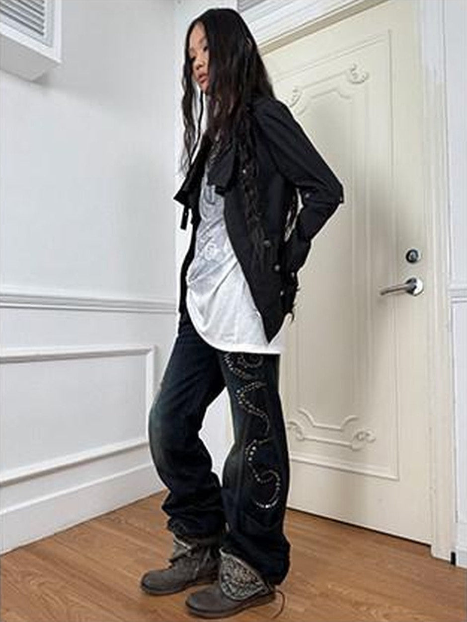 DoublePunch Vintage Distressed Rhinestone Ripped Low Rise Women&