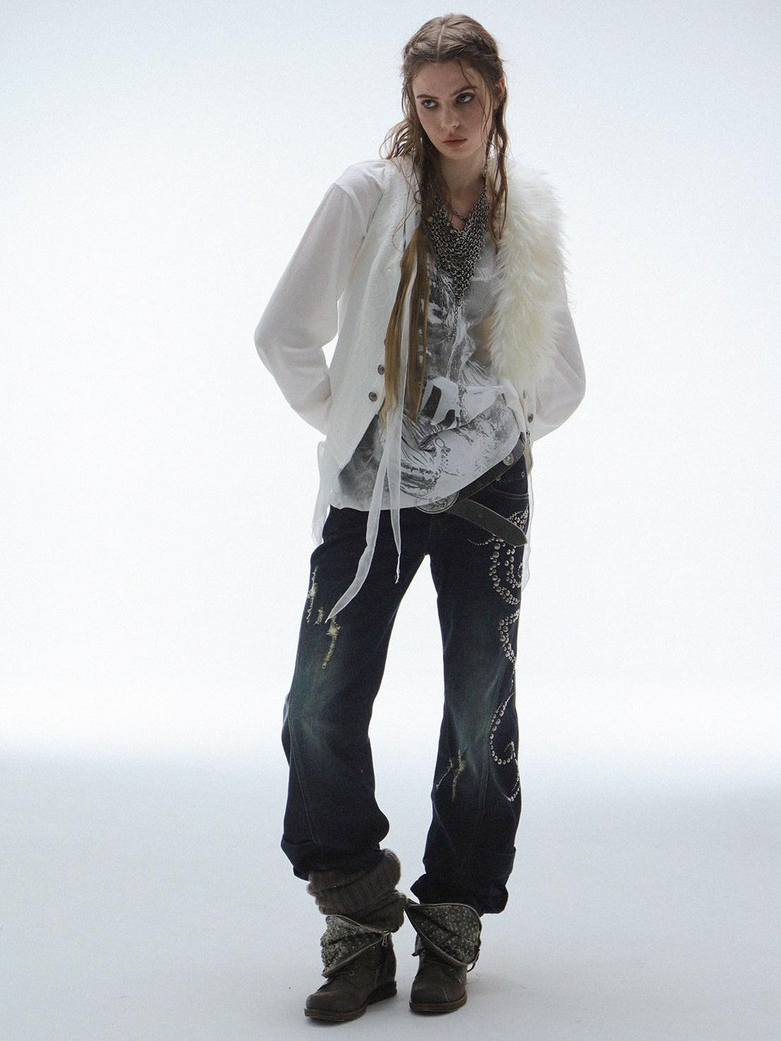 DoublePunch Vintage Distressed Rhinestone Ripped Low Rise Women&