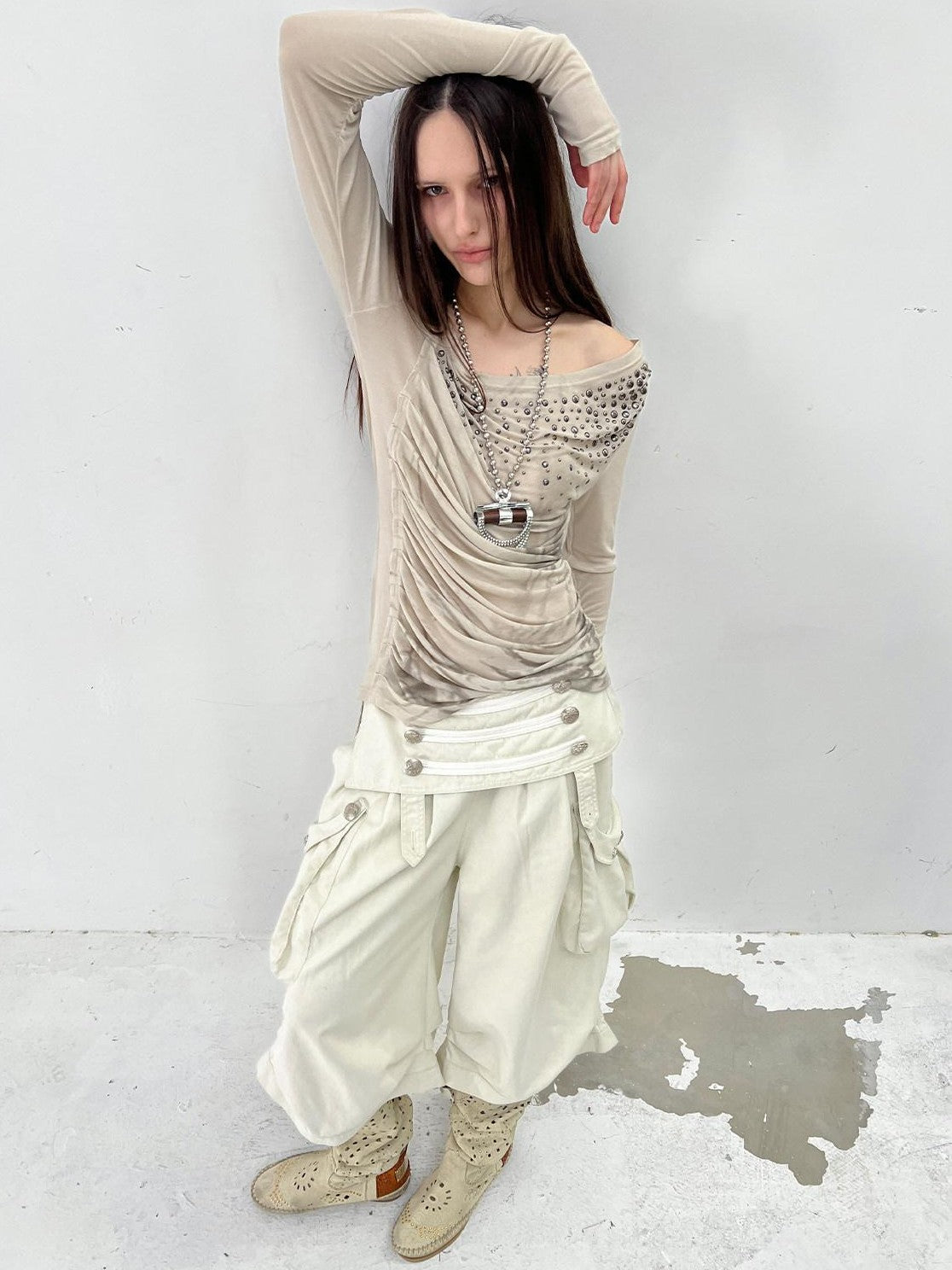 DoublePunch Vintage Low Waist 3D Tailored Zipper Loose Women&