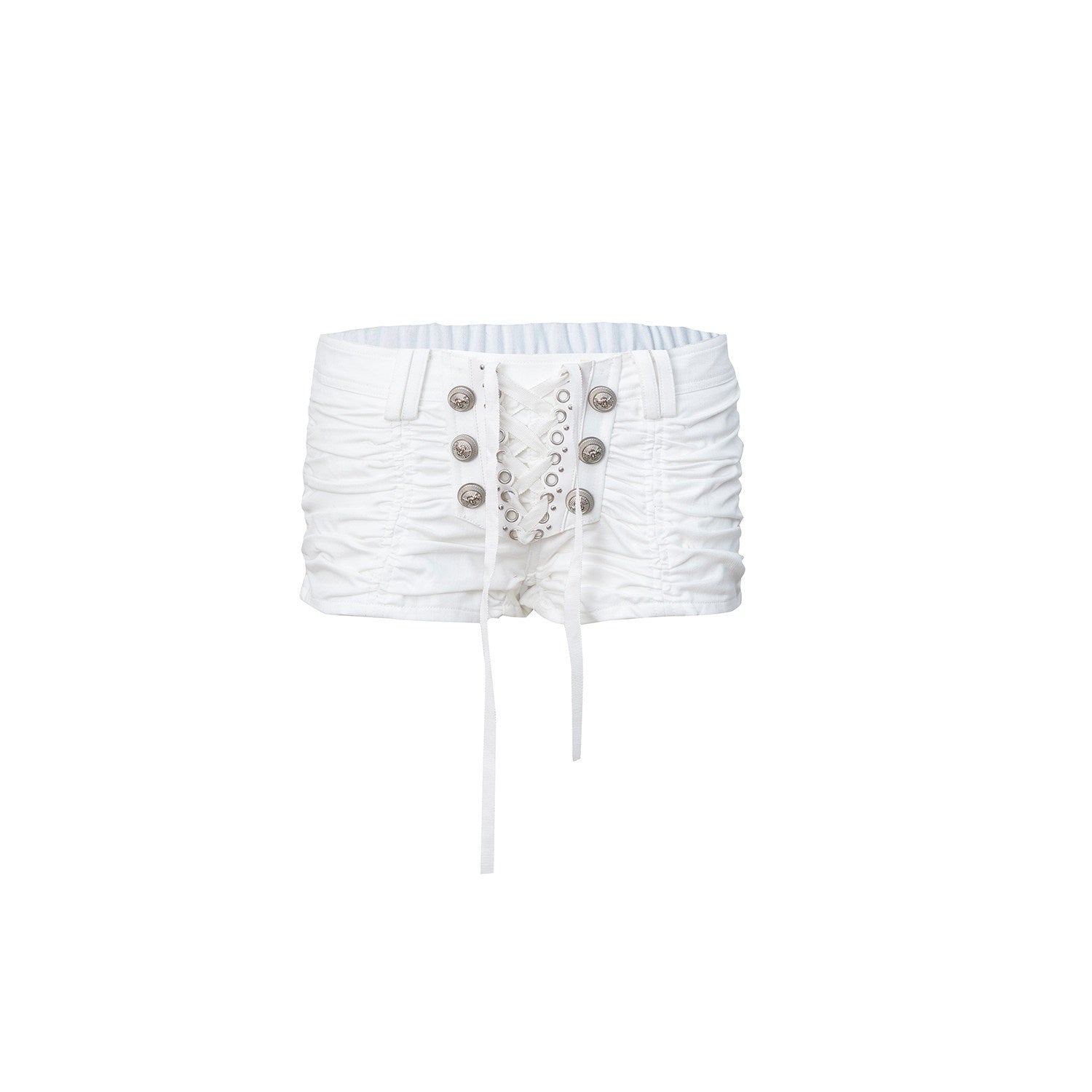 DoublePunch_Vintage_Metal_Button_Lace_Up_Pleated_Low_Waist_Women&