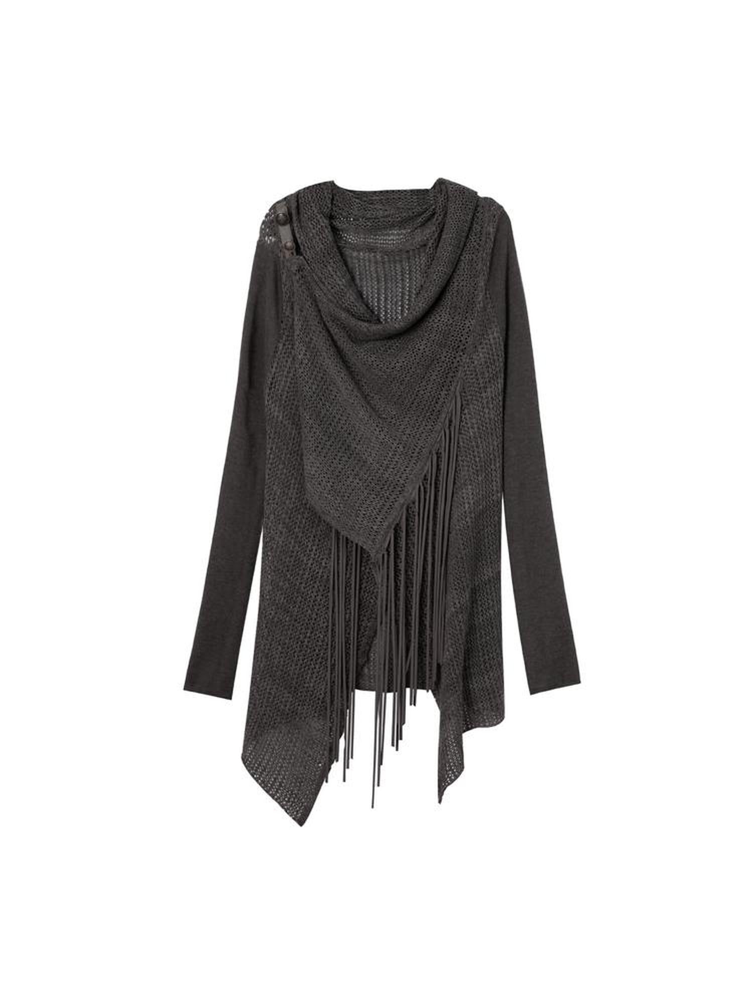 DoublePunch Vintage Oversized Fringe Knit Women Midlength Longsleeve Wool Blend Cardigans