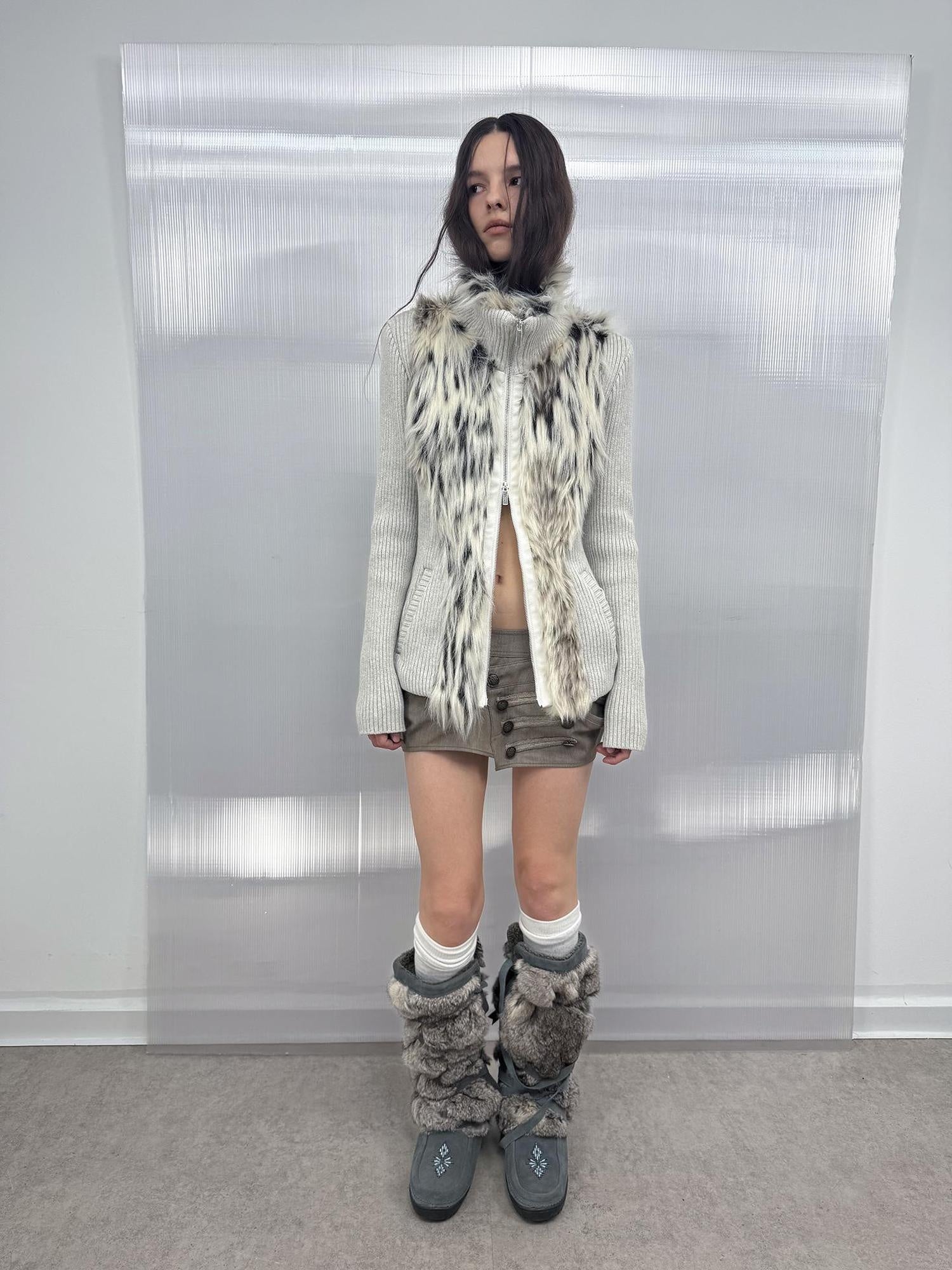 DoublePunch Warm Cotton Padded Vintage Cinched Waist Zip Fur Collar Cropped Women Jacket