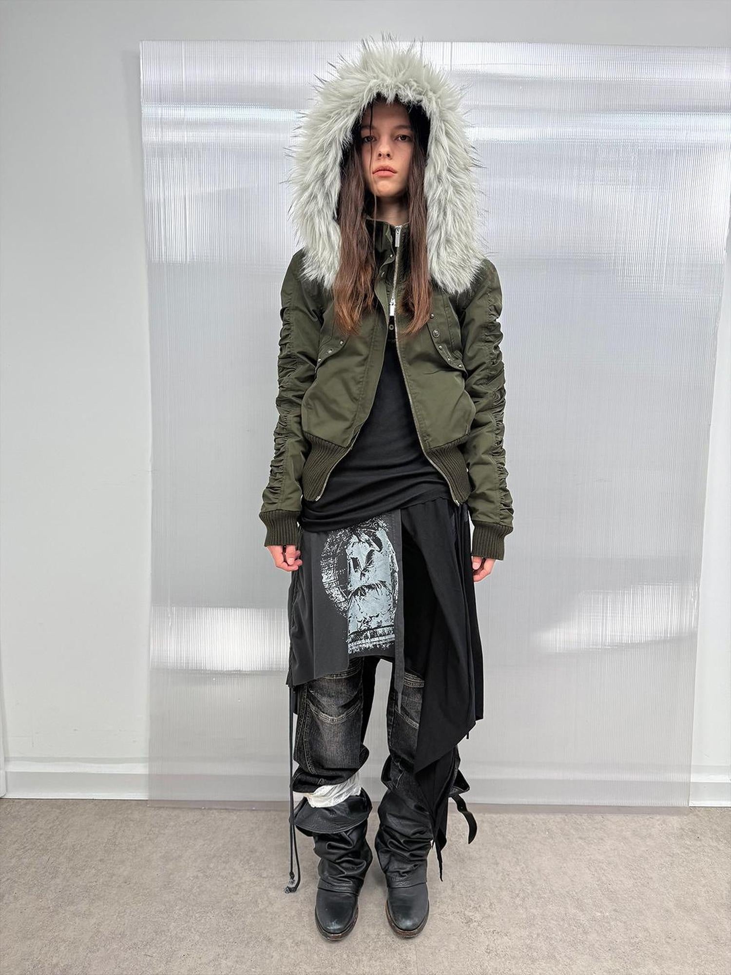 DoublePunch Warm Thick Punk Slim Cinched Waist Women Hooded Zip Ribbed Hem Puffer Jacket