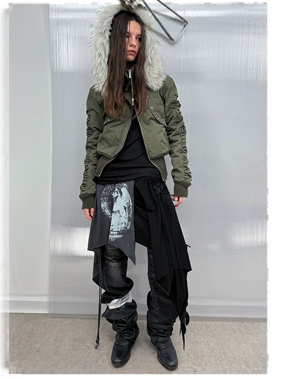 DoublePunch Warm Thick Punk Slim Cinched Waist Women Hooded Zip Ribbed Hem Puffer Jacket