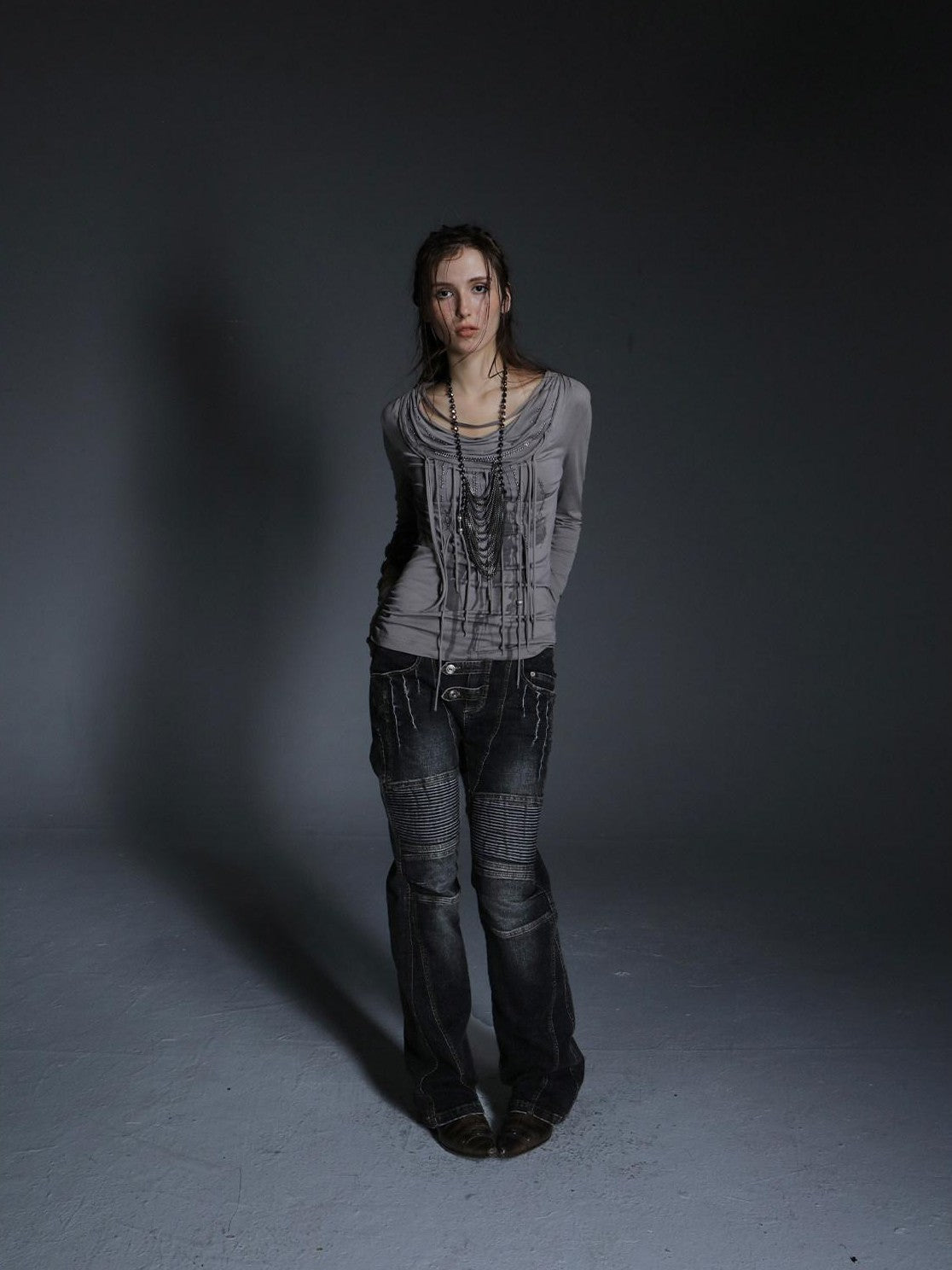 DoublePunch Washed Distressed Biker Pocket Low Waist Women&