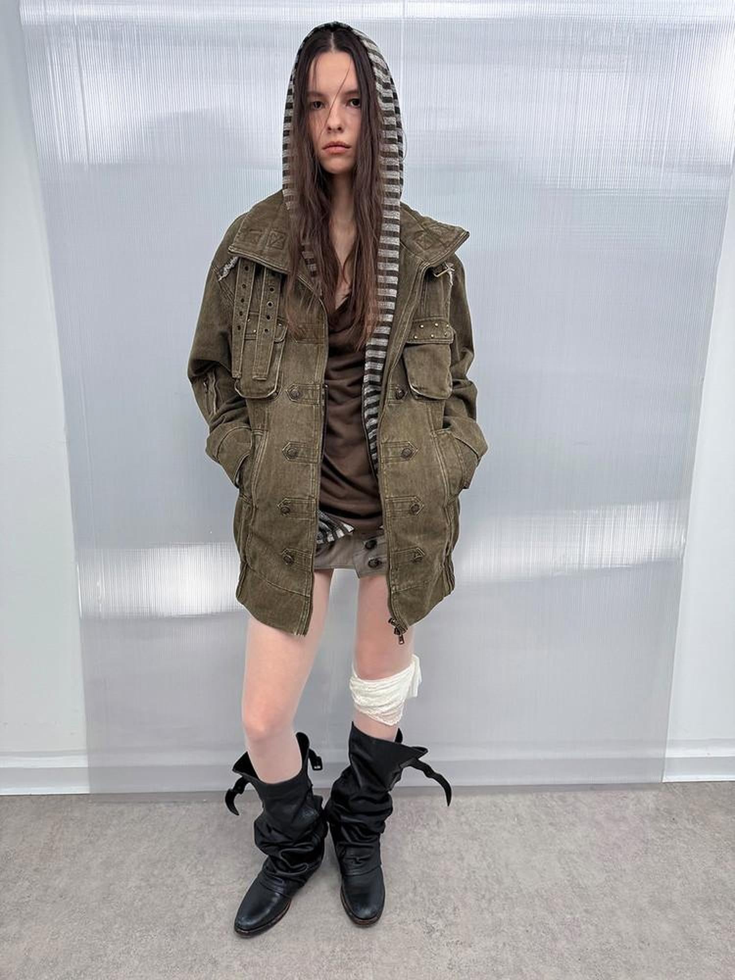 DoublePunch Washed Padded Drop Shoulder Midlength Loose Women&