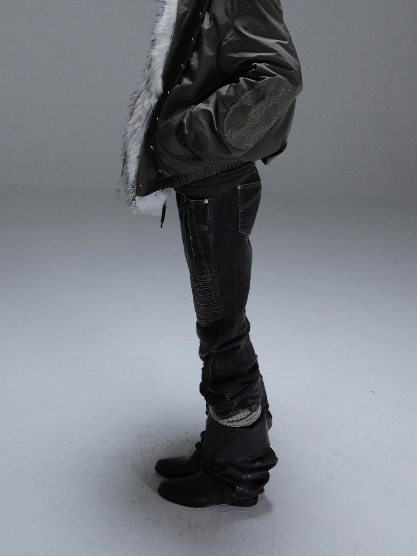 DoublePunch White Fur Collar Punk Patchwork Lace Oversized Women&
