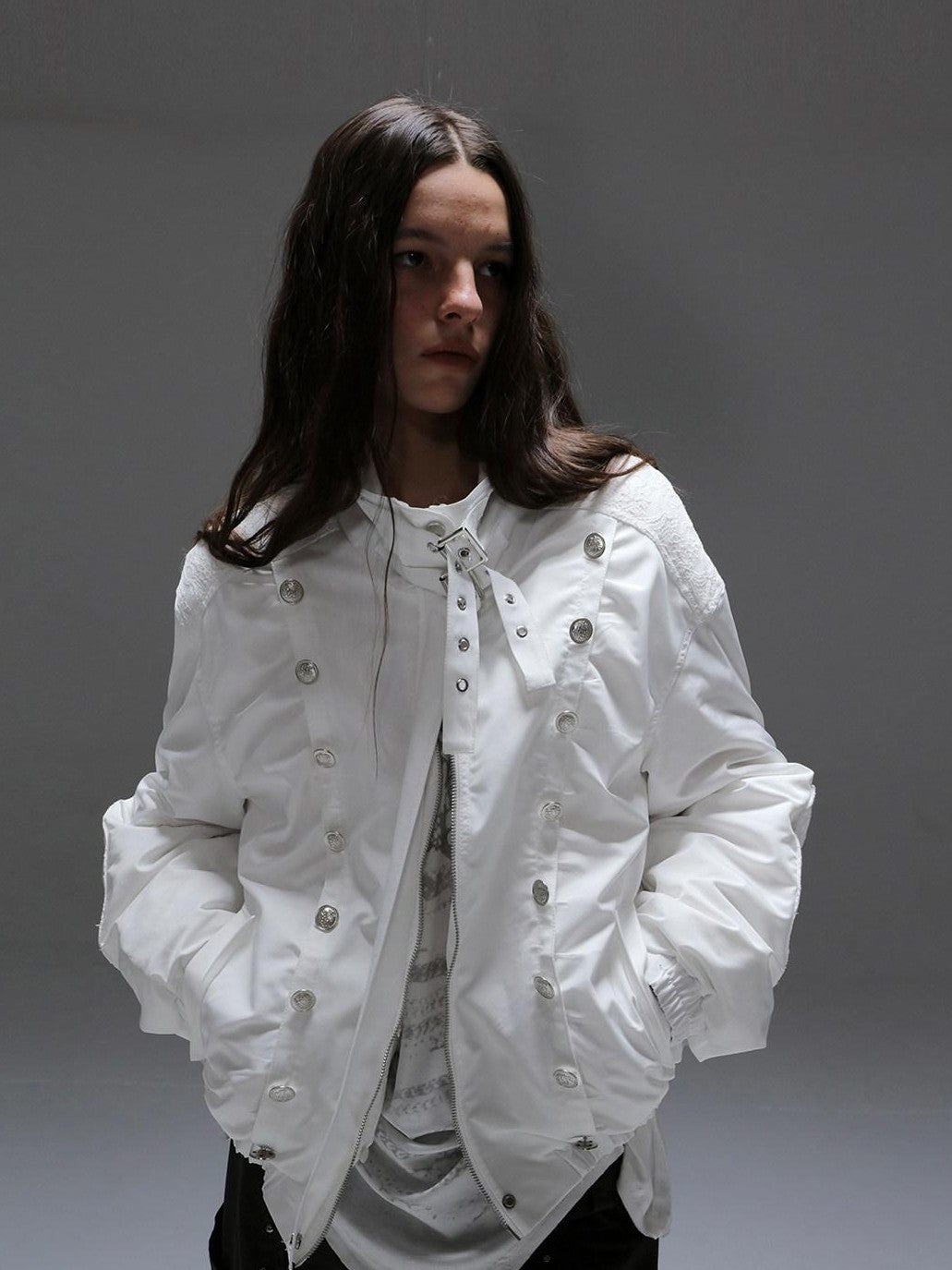 DoublePunch White Fur Collar Punk Patchwork Lace Oversized Women&