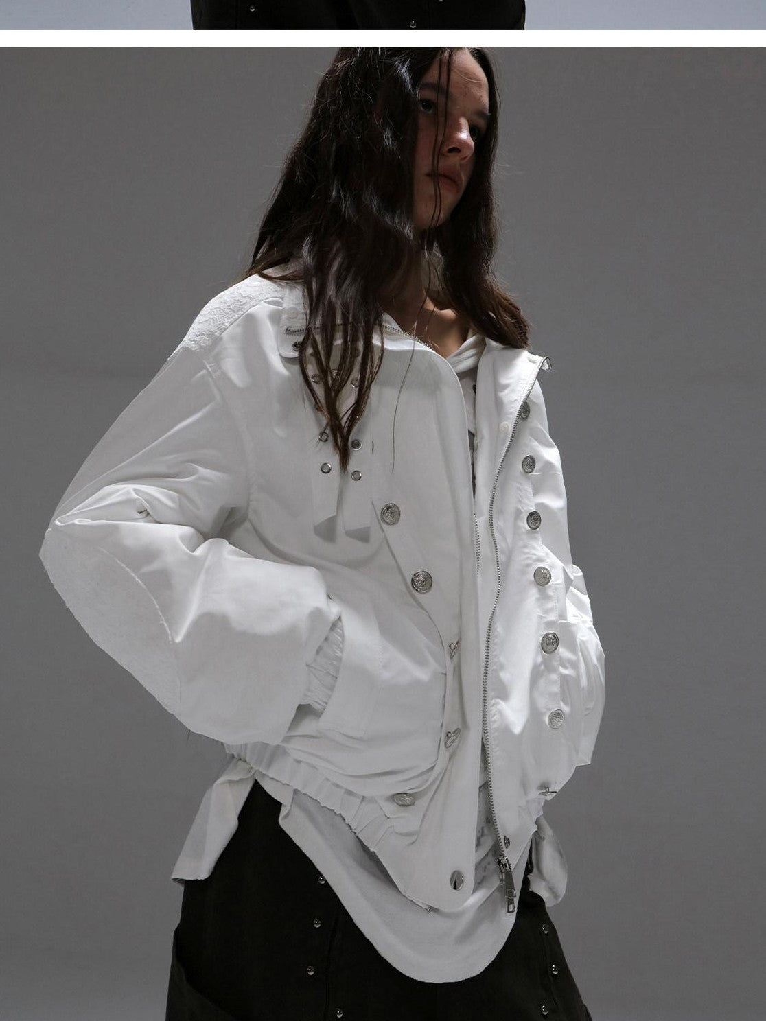 DoublePunch White Fur Collar Punk Patchwork Lace Oversized Women&