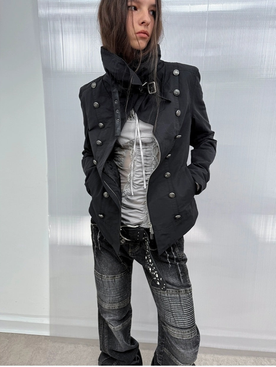 DoublePunch Windproof Vintage Slim Detachable Cotton Blend High Collar Women Outdoor Jacket