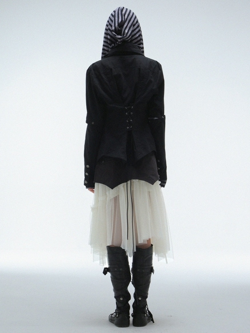 DoublePunch Windproof Vintage Slim Detachable Cotton Blend High Collar Women Outdoor Jacket