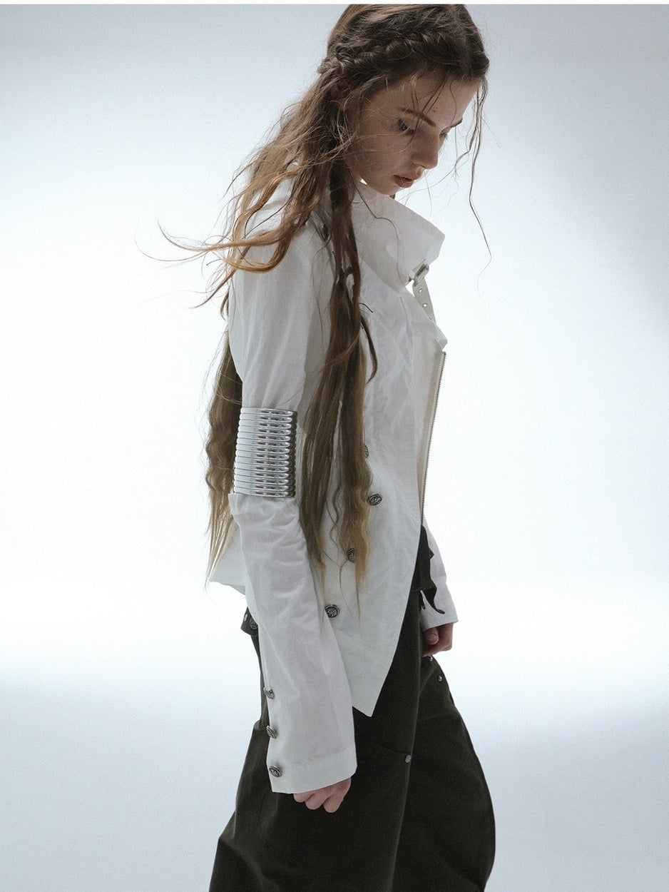 DoublePunch Windproof Vintage Slim Detachable Cotton Blend High Collar Women Outdoor Jacket