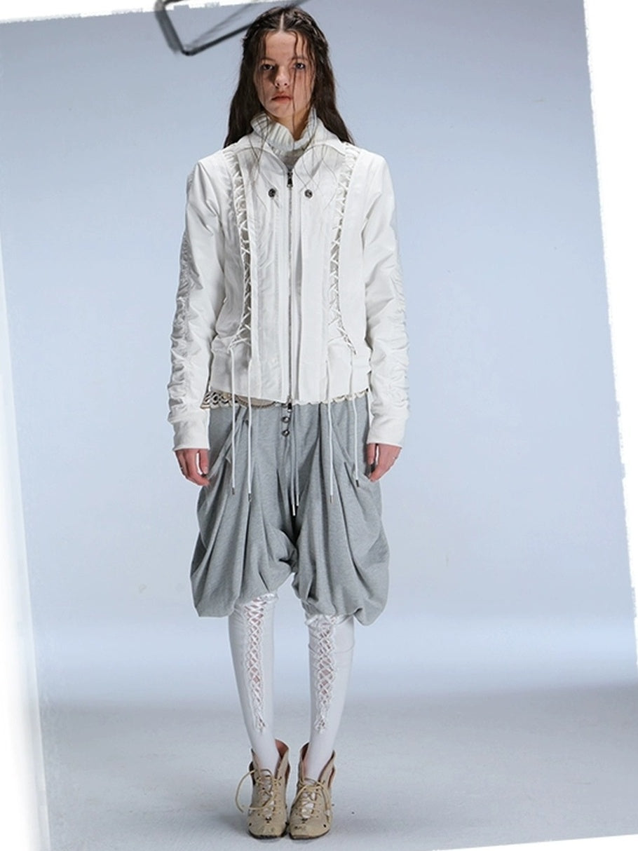 DoublePunch_need_upload Warm Padded Fur Collar Hooded Vintage Cropped Women Polyester Zip Jacket